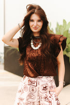 Chocolate Leopard Satin Flutter Top