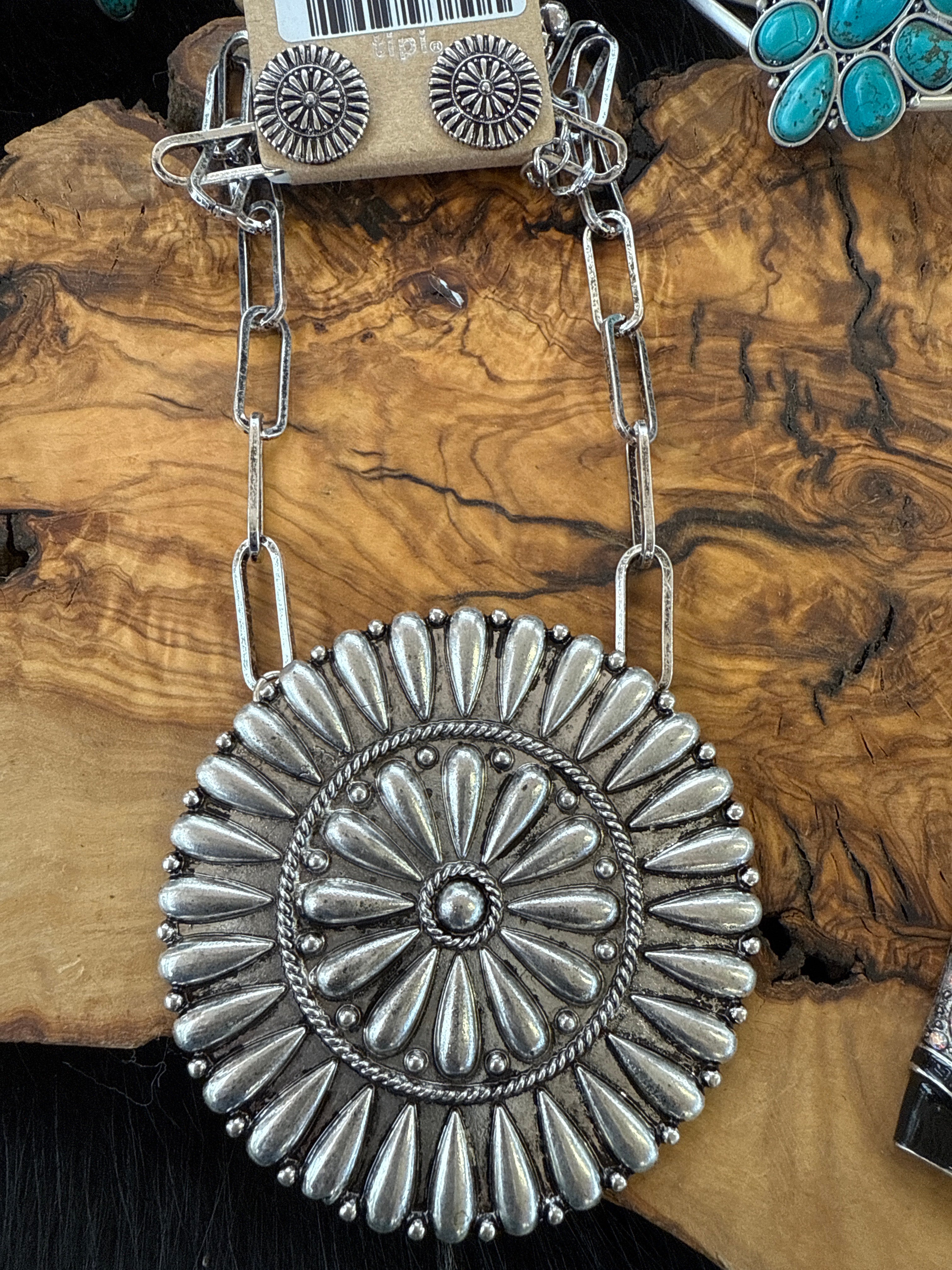 Round Silver Concho Pendant
