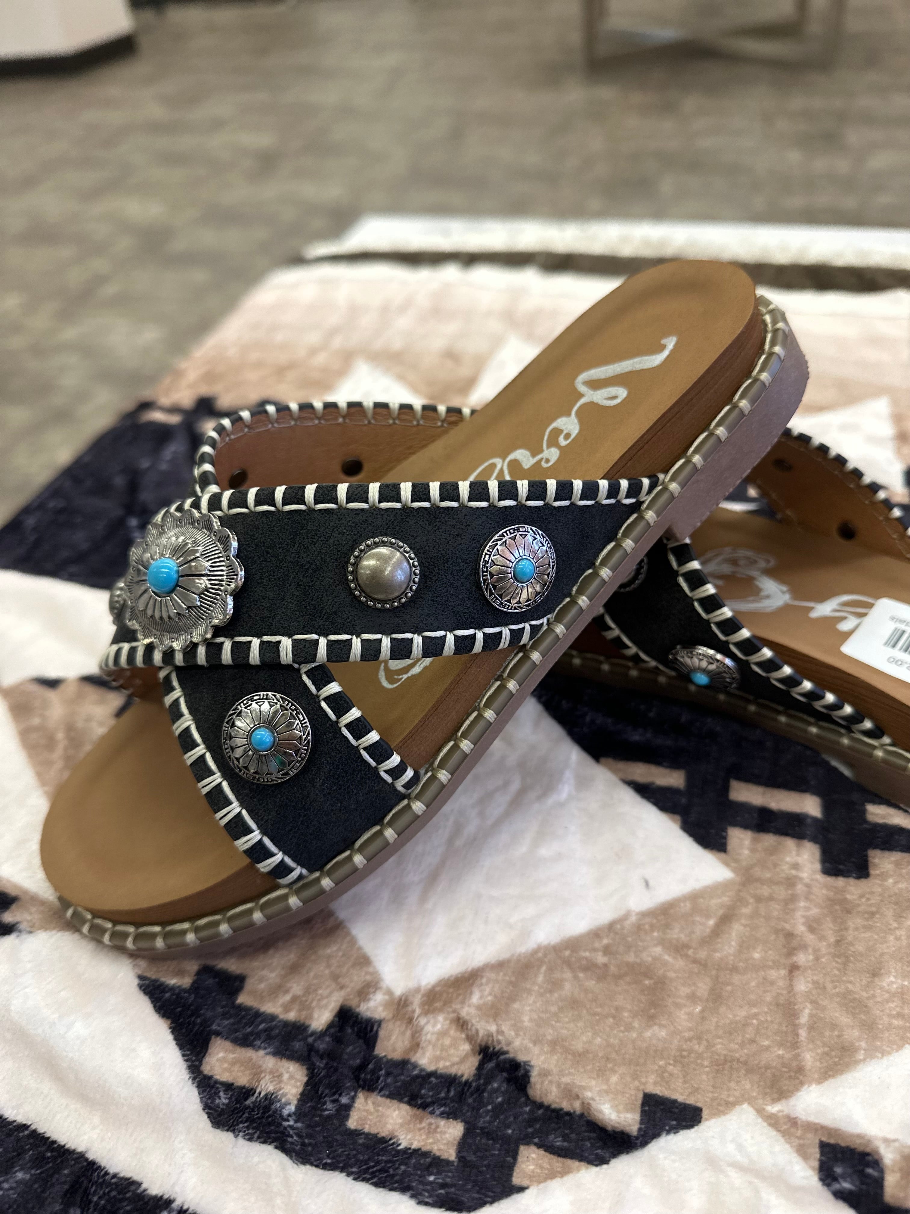 Betsy Black Concho Sandals
