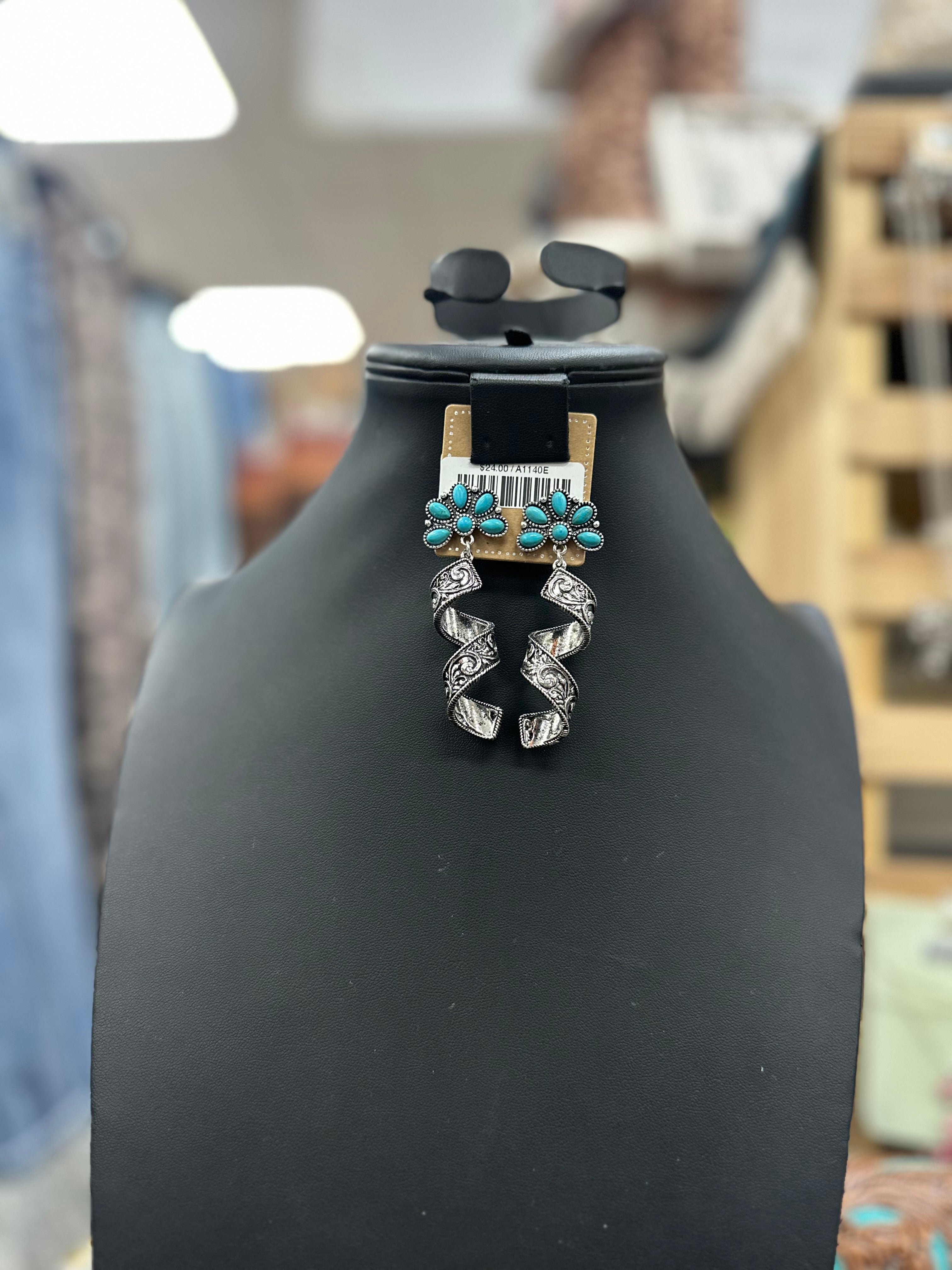 Half Cluster Swirl Stamped Post Earrings