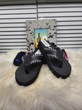 Black Floral Embossed Sandals