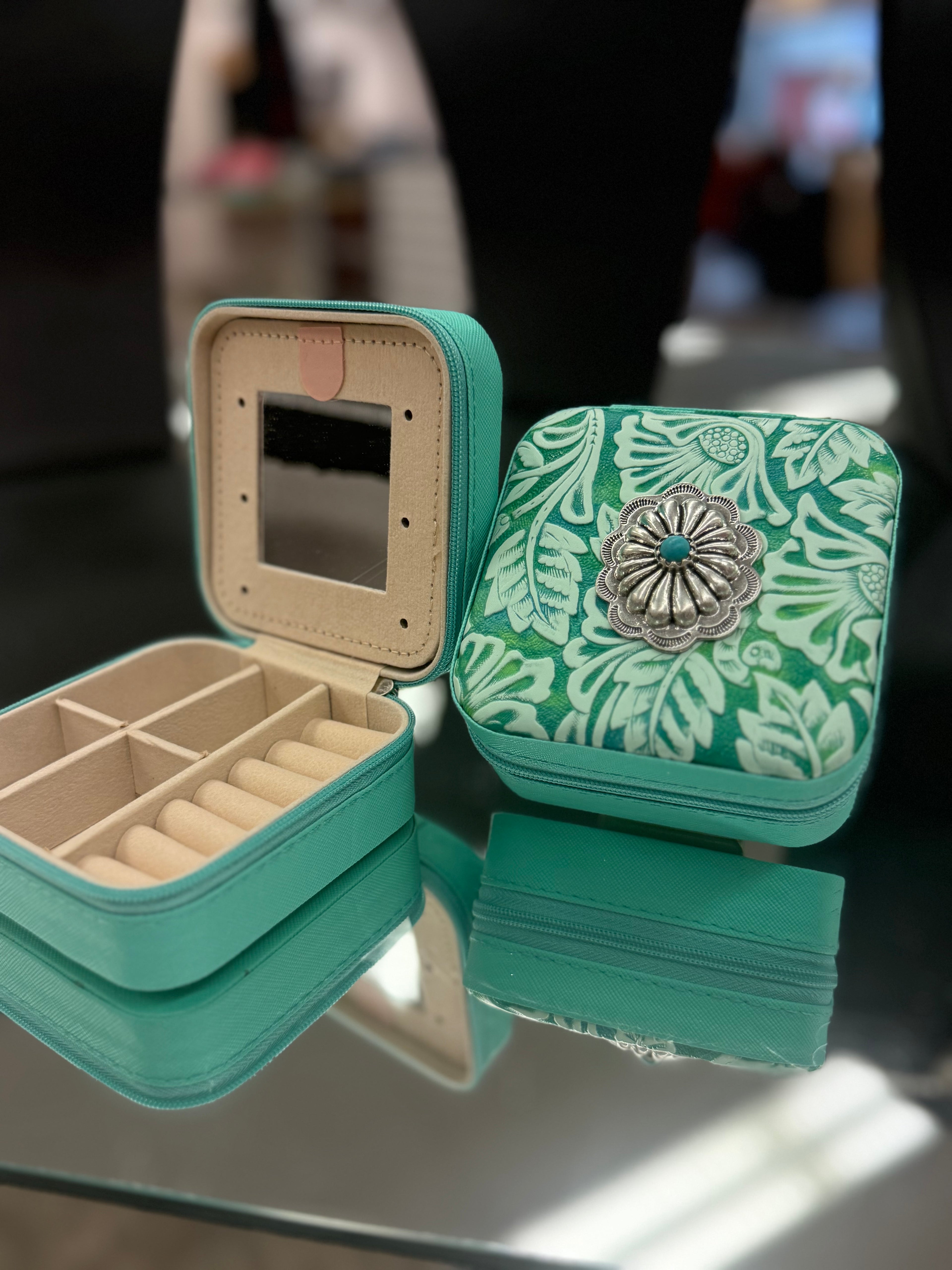 Turquoise Embossed Concho Jewelry Box