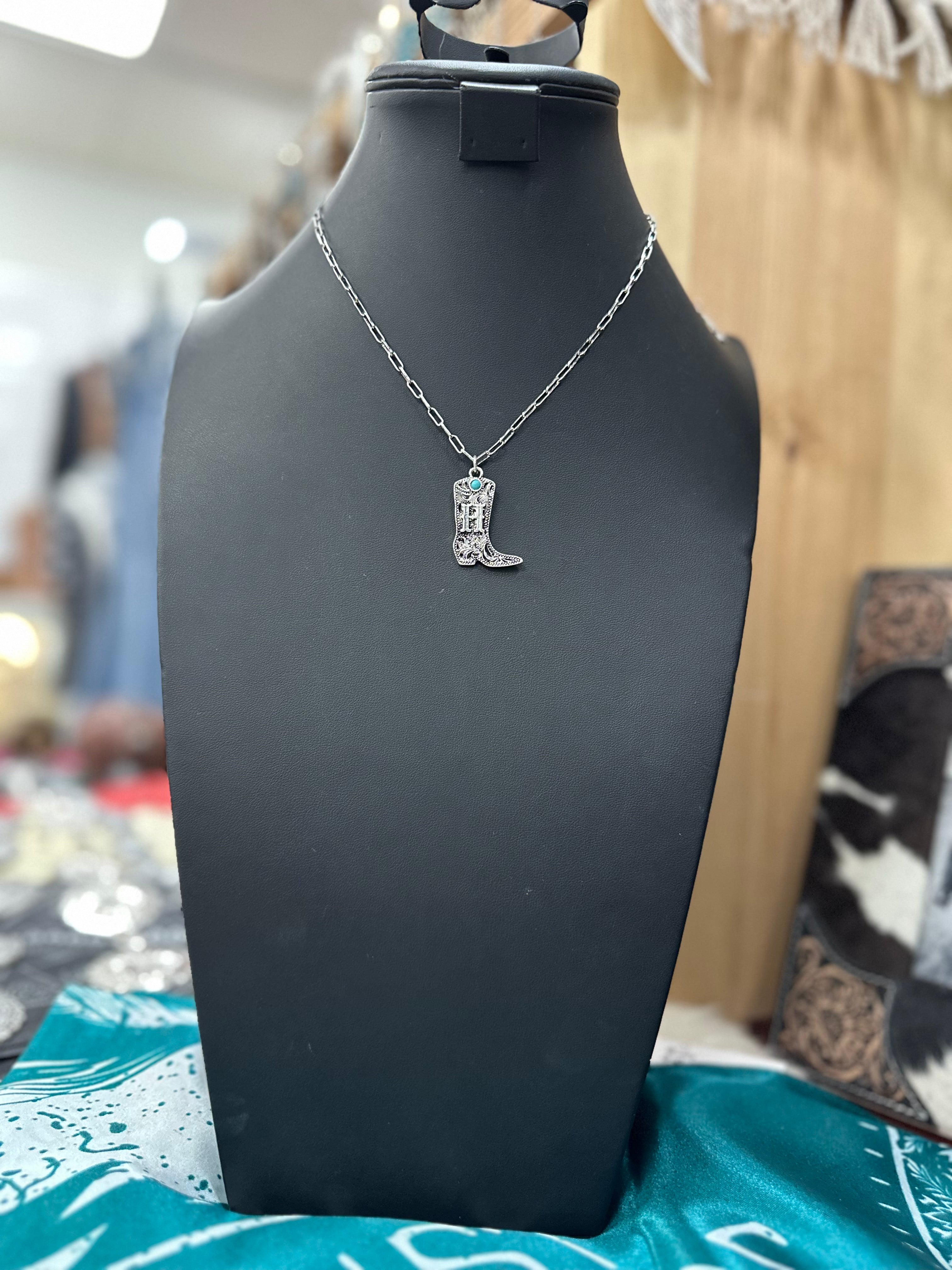 Turquoise Boot Scroll Letter Necklace