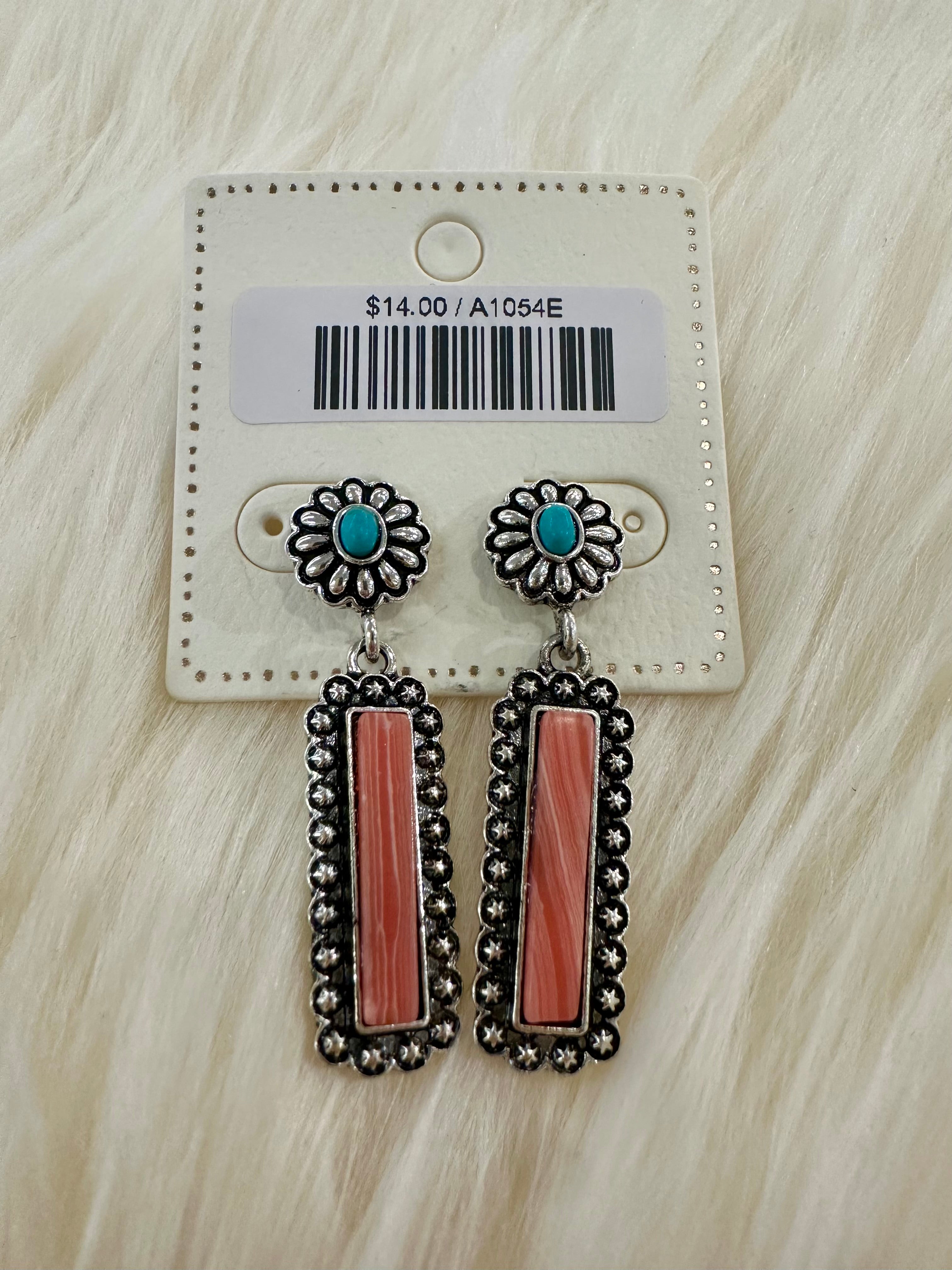 Orange/Turquoise Concho Post Earrings