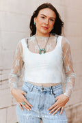 Baby Blue Floral Lace Long Sleeve Mesh Top