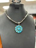 Turquoise Cluster Pearl Pendant Necklace