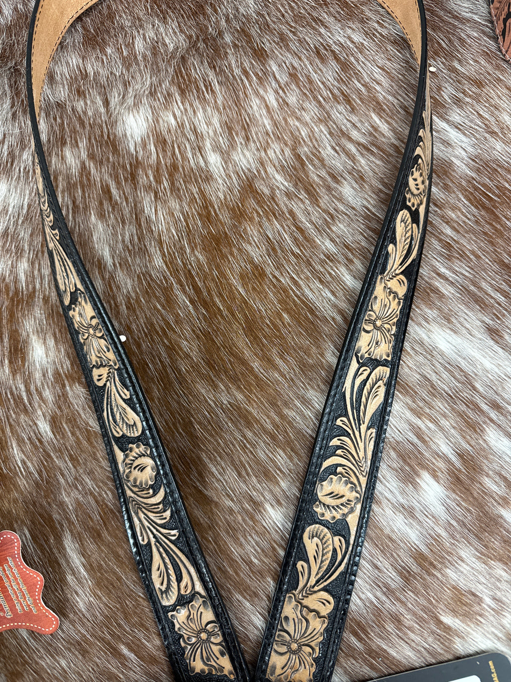 Black Filigree Tooled Leather Purse Strap