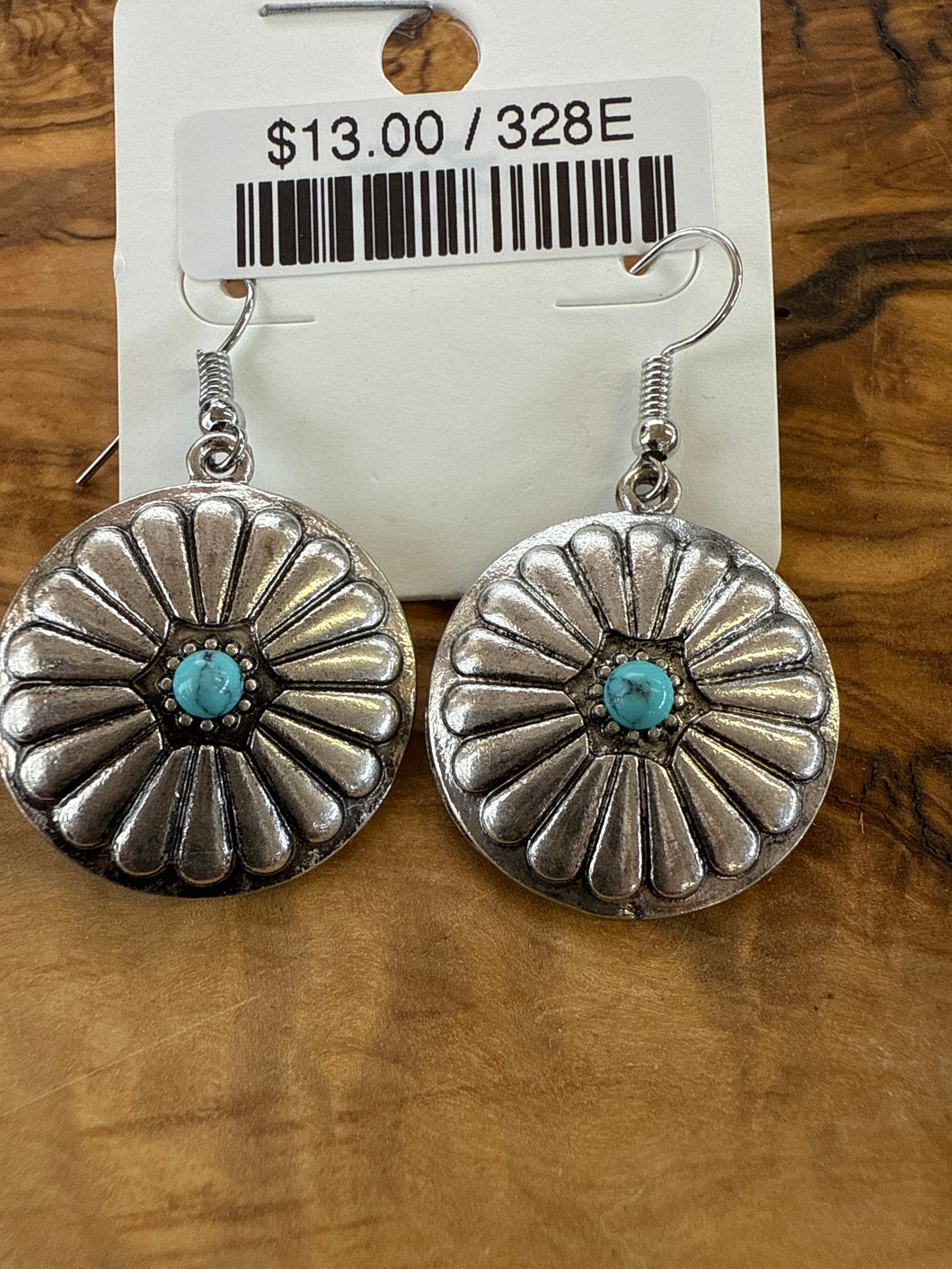 Turquoise Stamped Concho Fishhook Earrings