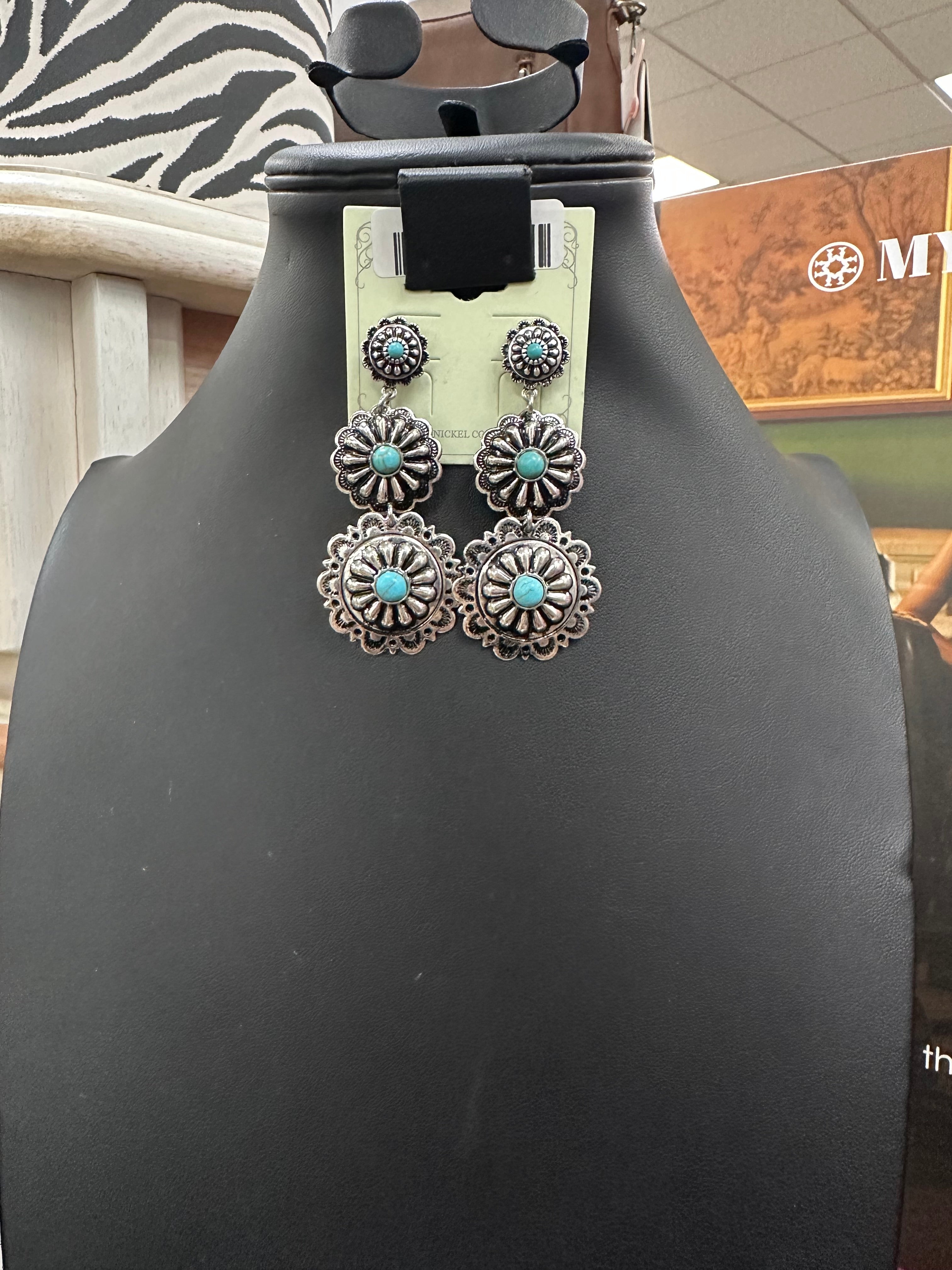 Turquoise 3-Tier Concho Post Earrings