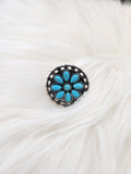 Turquoise Floral Cluster Cuff Ring