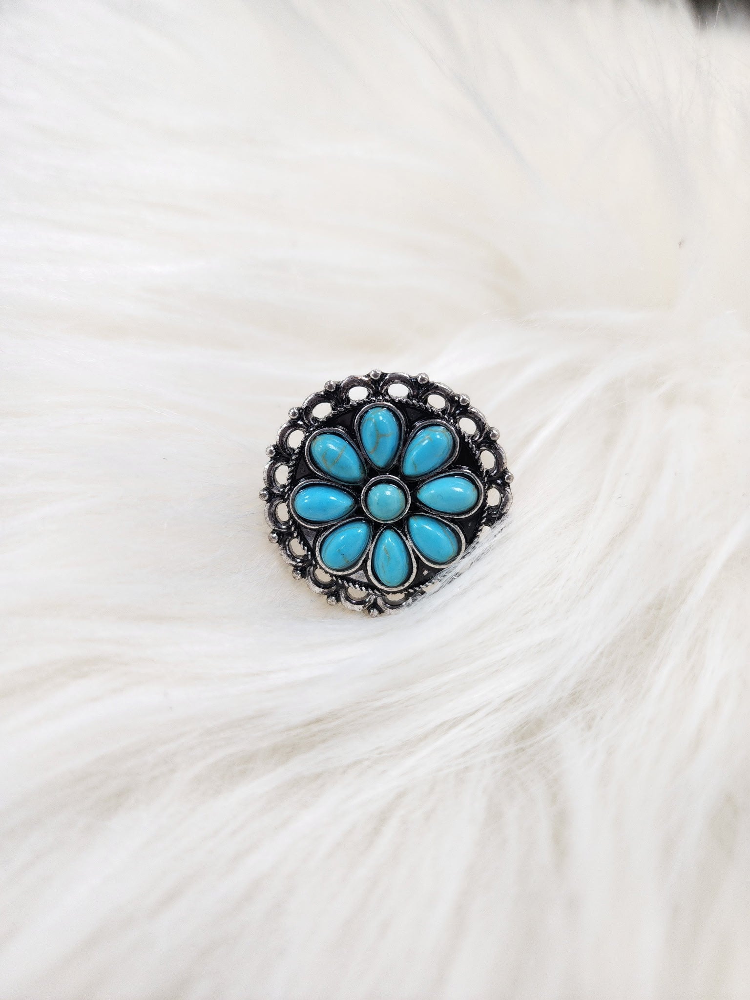 Turquoise Floral Cluster Cuff Ring