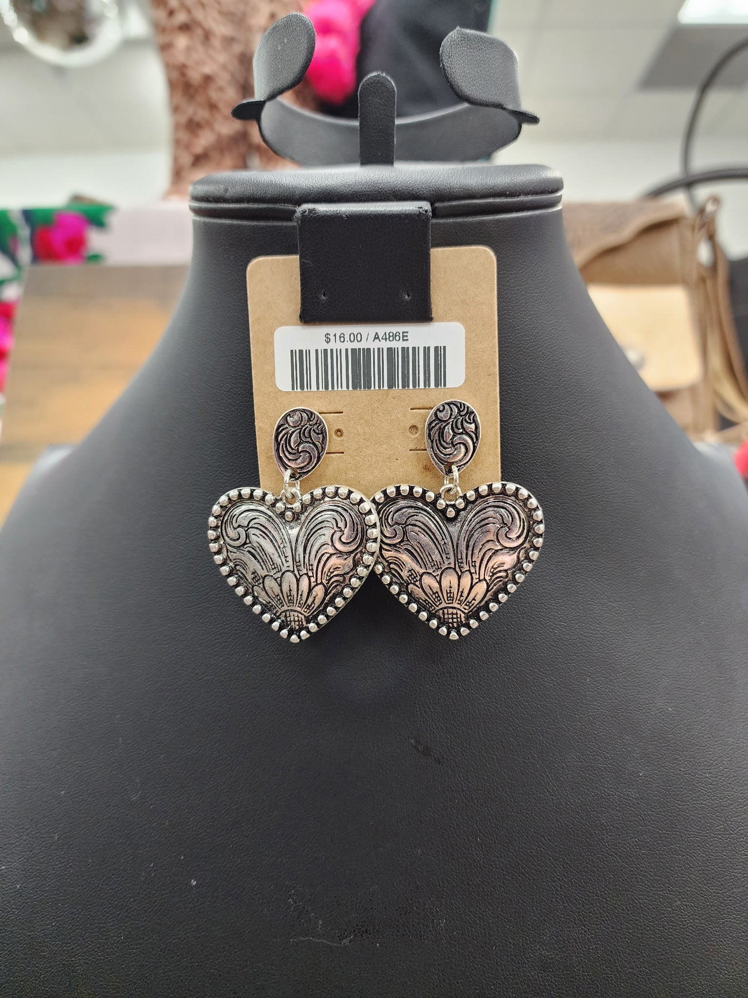 Silver Heart Scroll Post Earrings