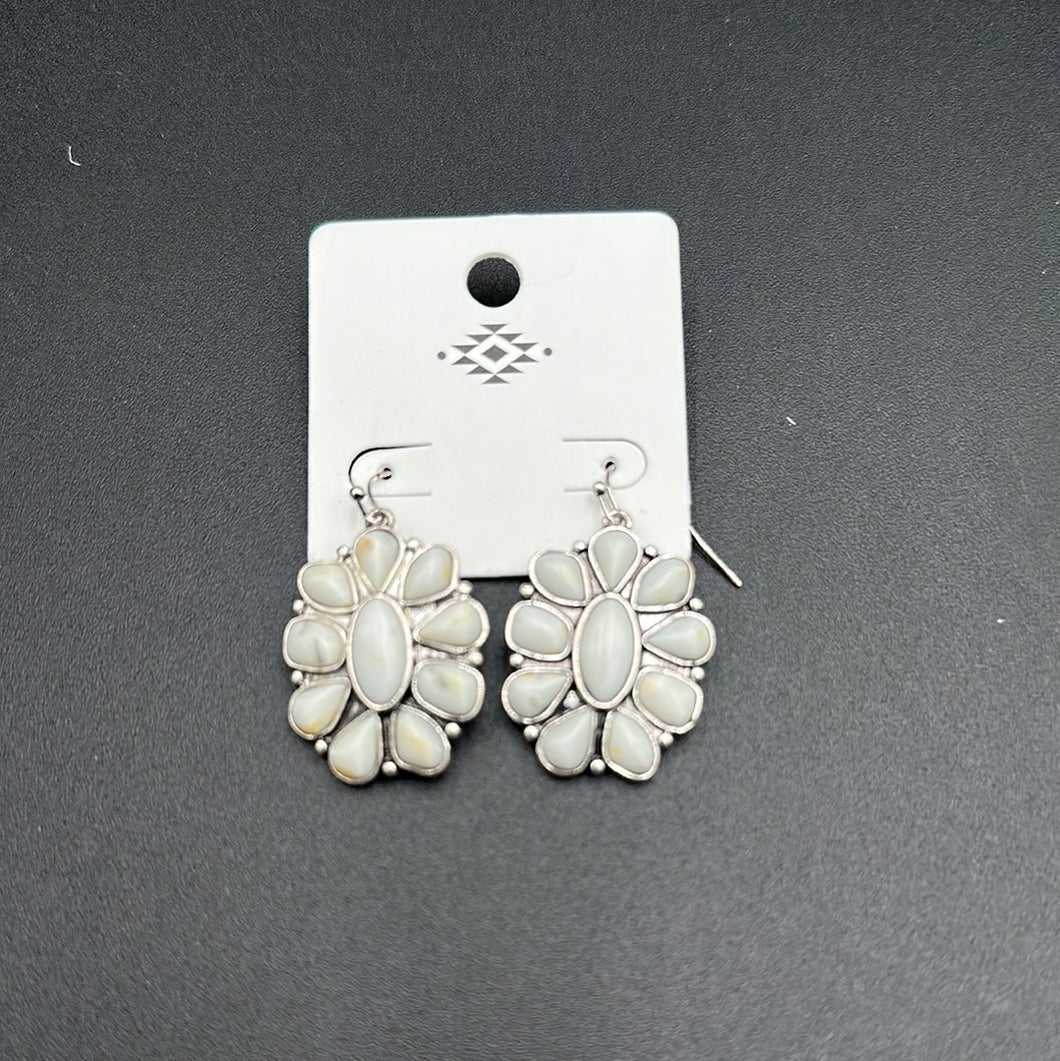 White Cluster Fishhook Earrings