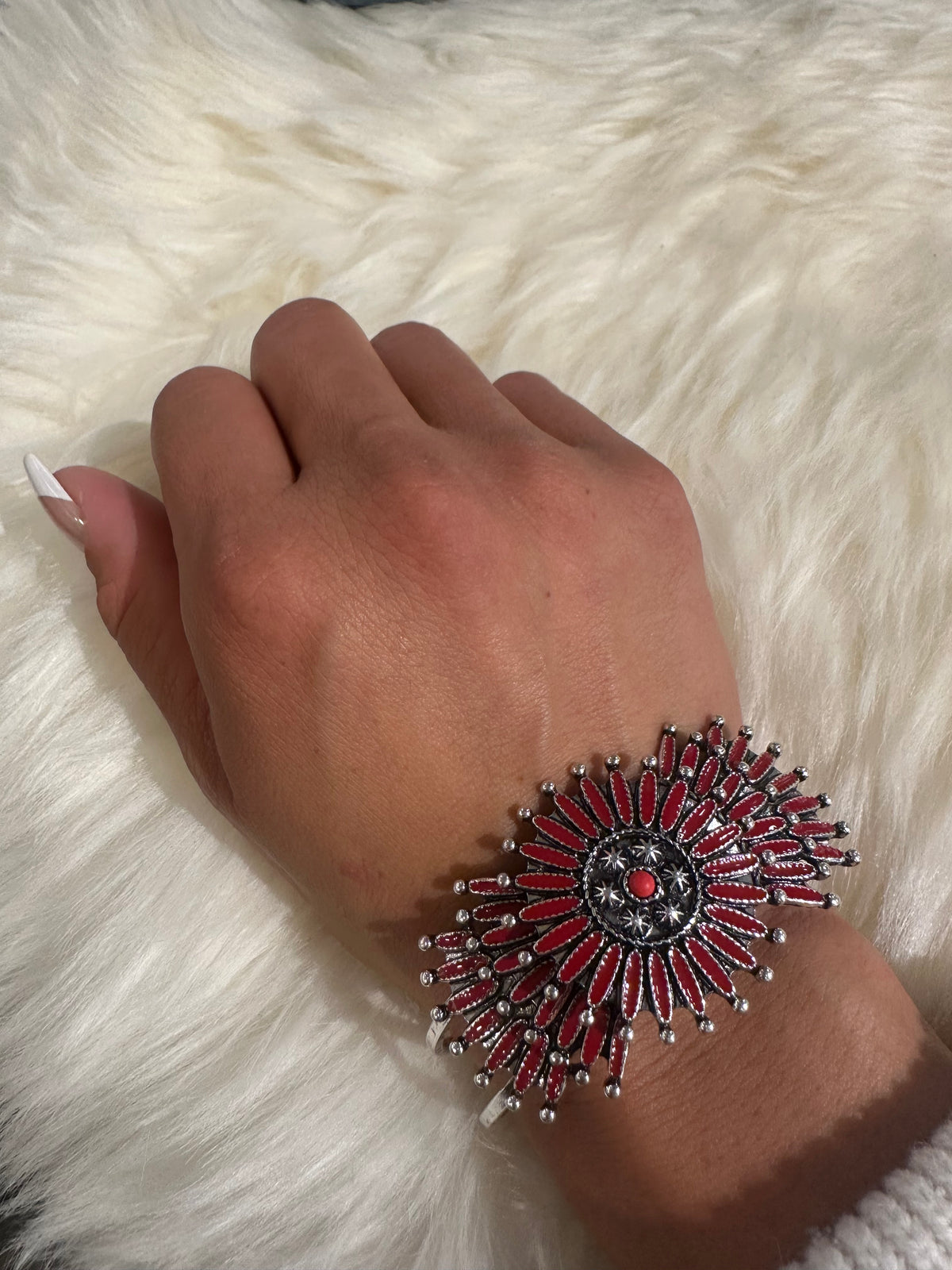 Red Needlepoint Cluster Hinge Bracelet