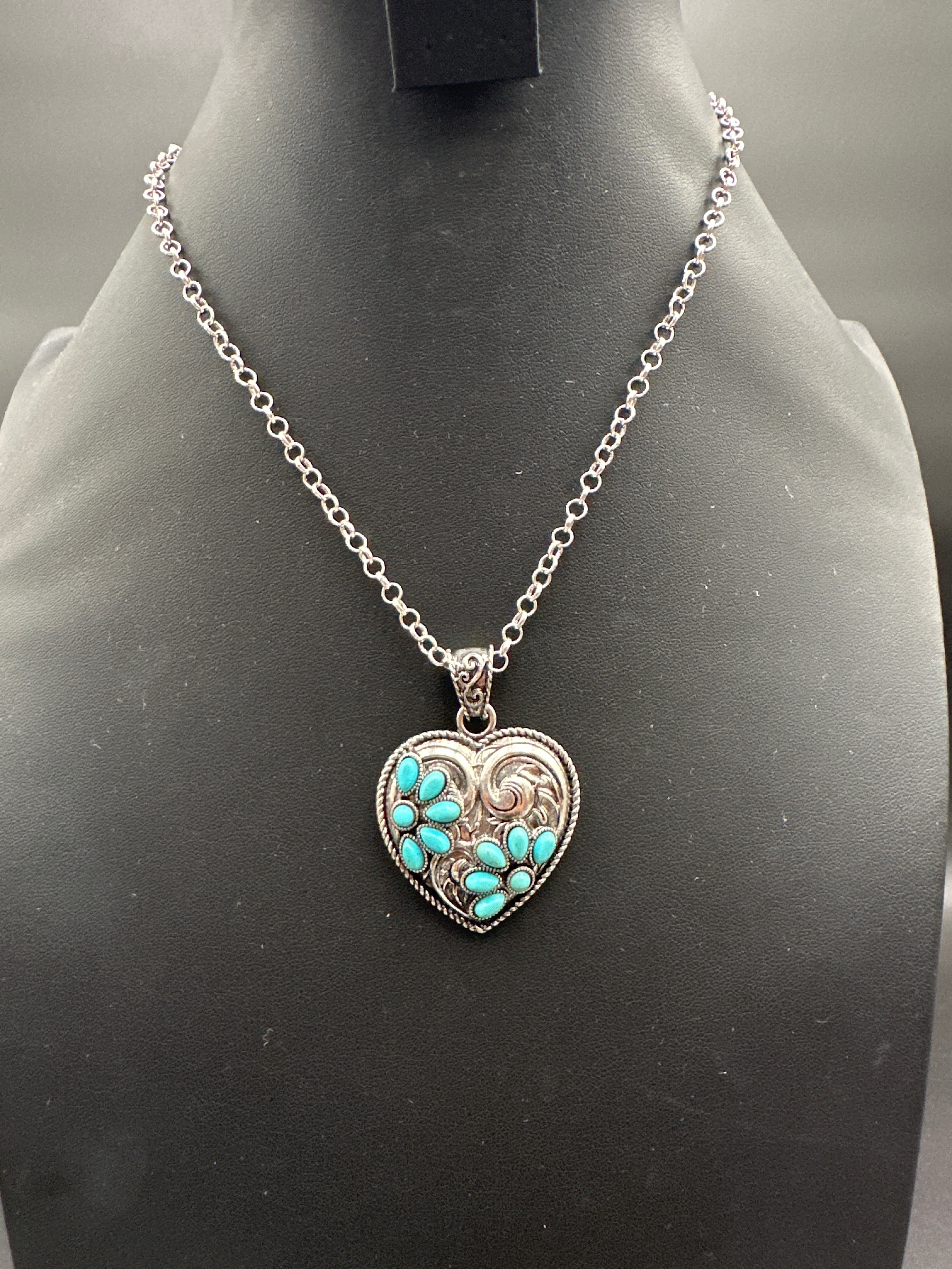 Turquoise Cluster Scroll Heart Necklace