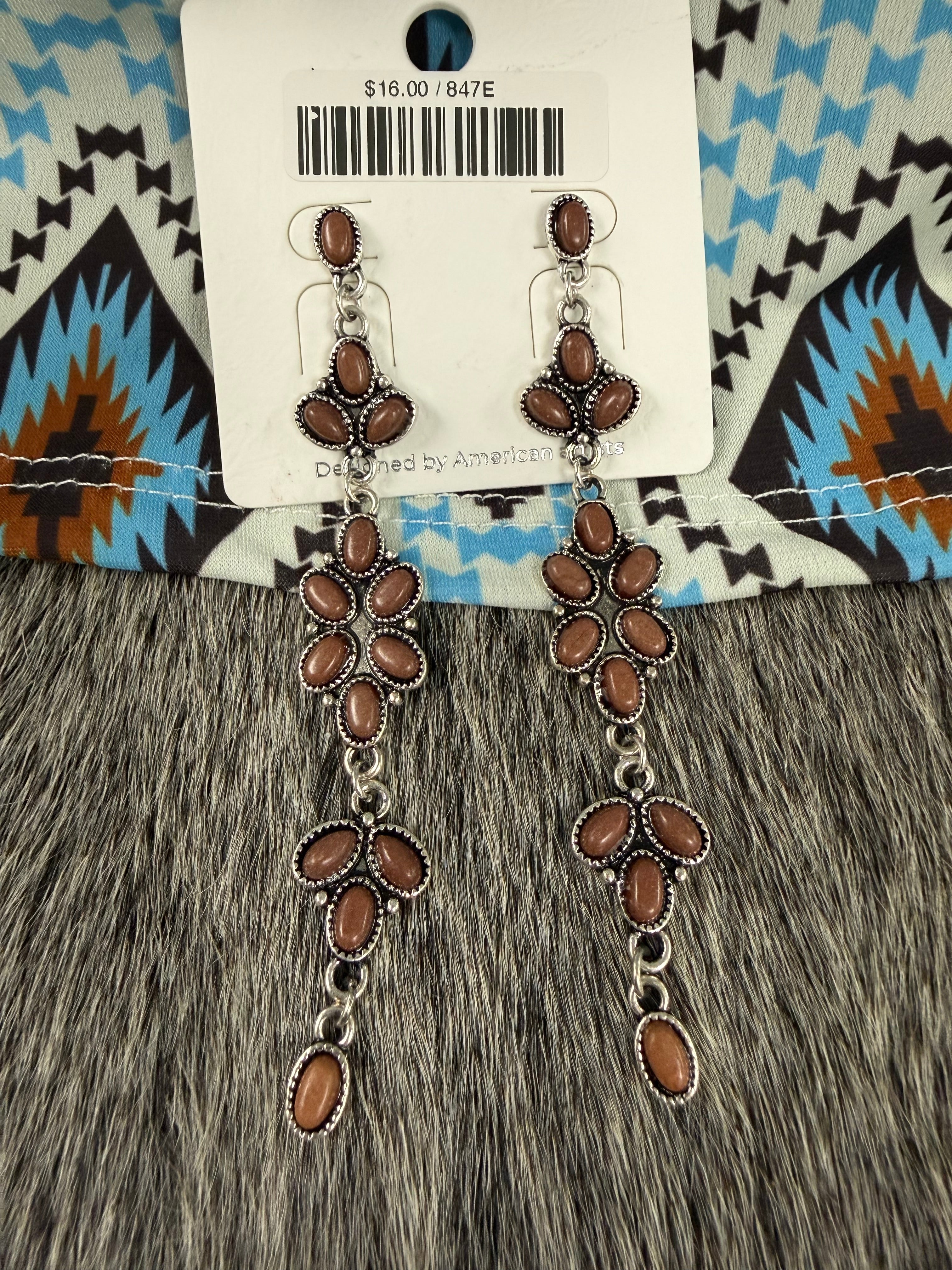 Brown Floral Dangle Post Earrings