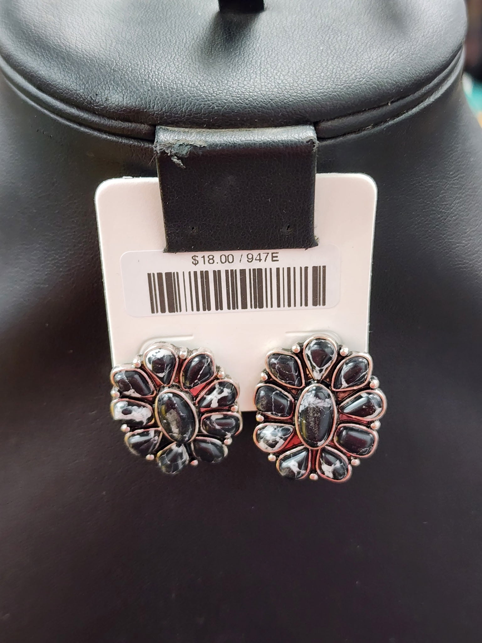 Black Stone Cluster Post Earrings