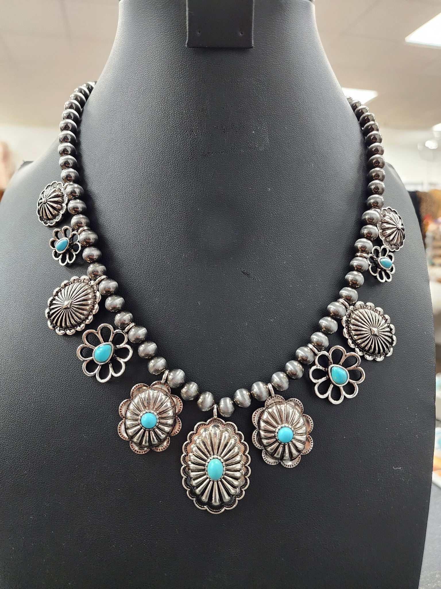Turquoise Floral Concho Necklace