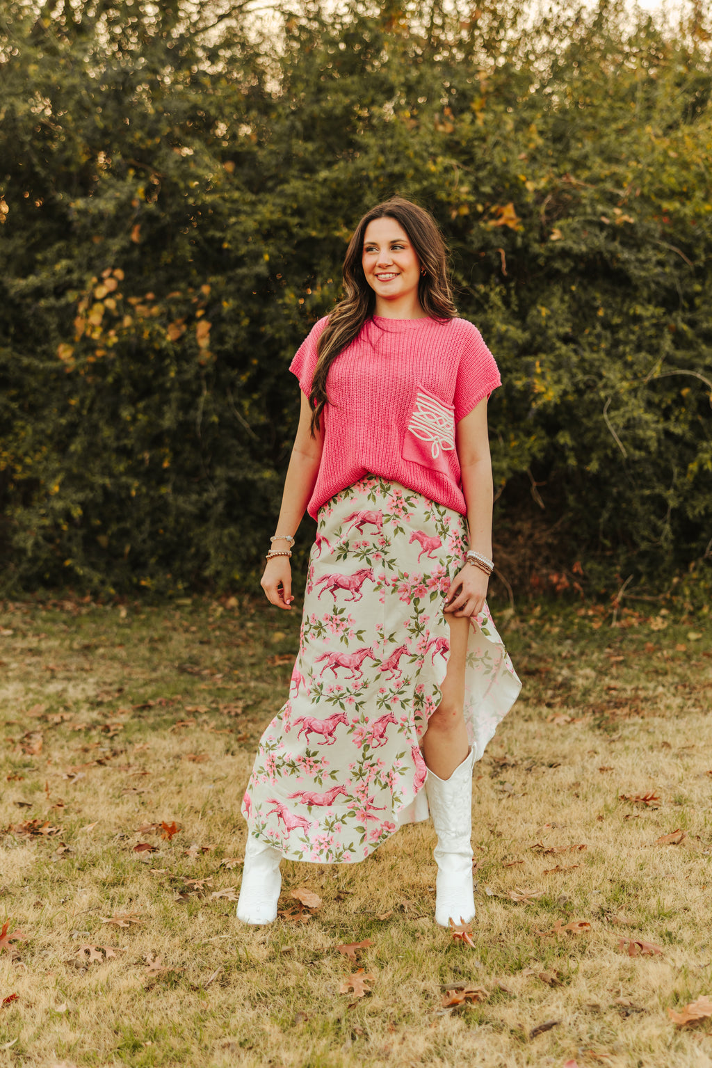 Pink Horse Floral Skirt