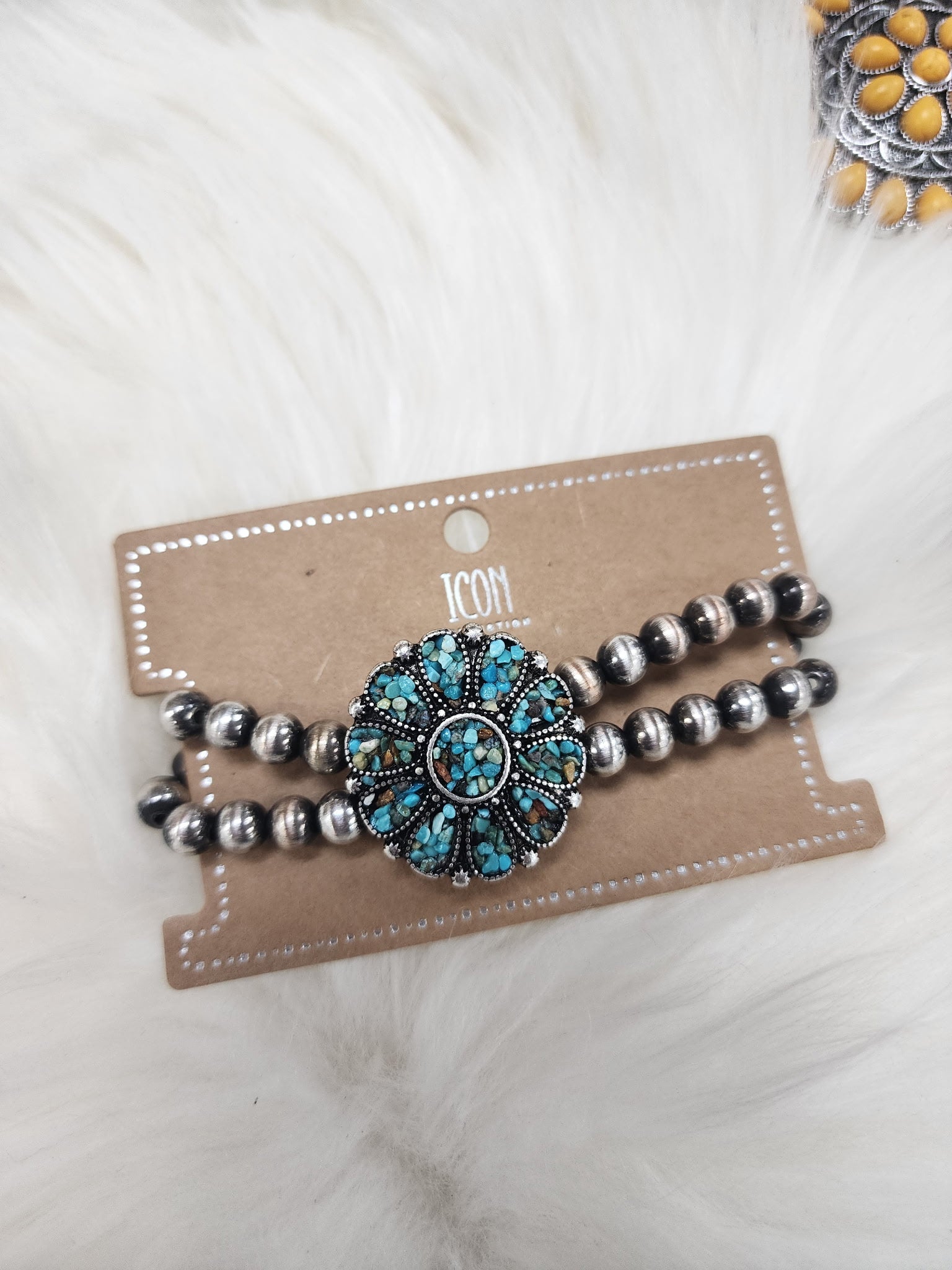 Turquoise Cluster Pearl Stretch Bracelet