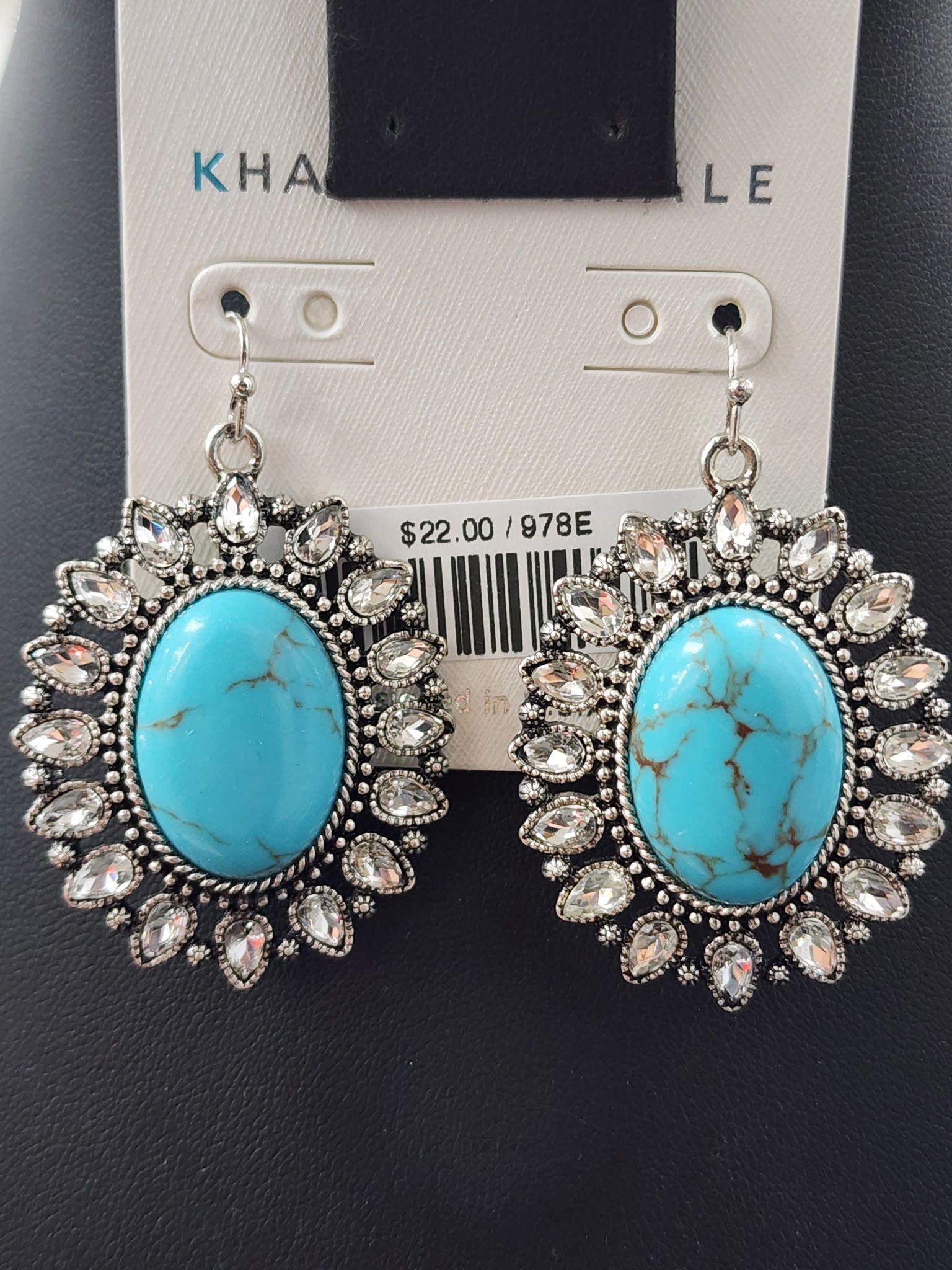 Turquoise Stone Crystal Cluster Fishhook Earrings