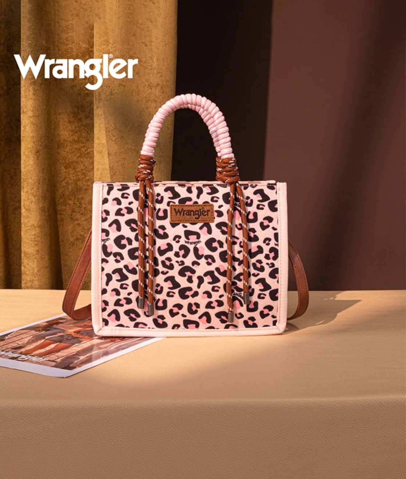 Wrangler Pink Leopard Rope Tote Crossbody