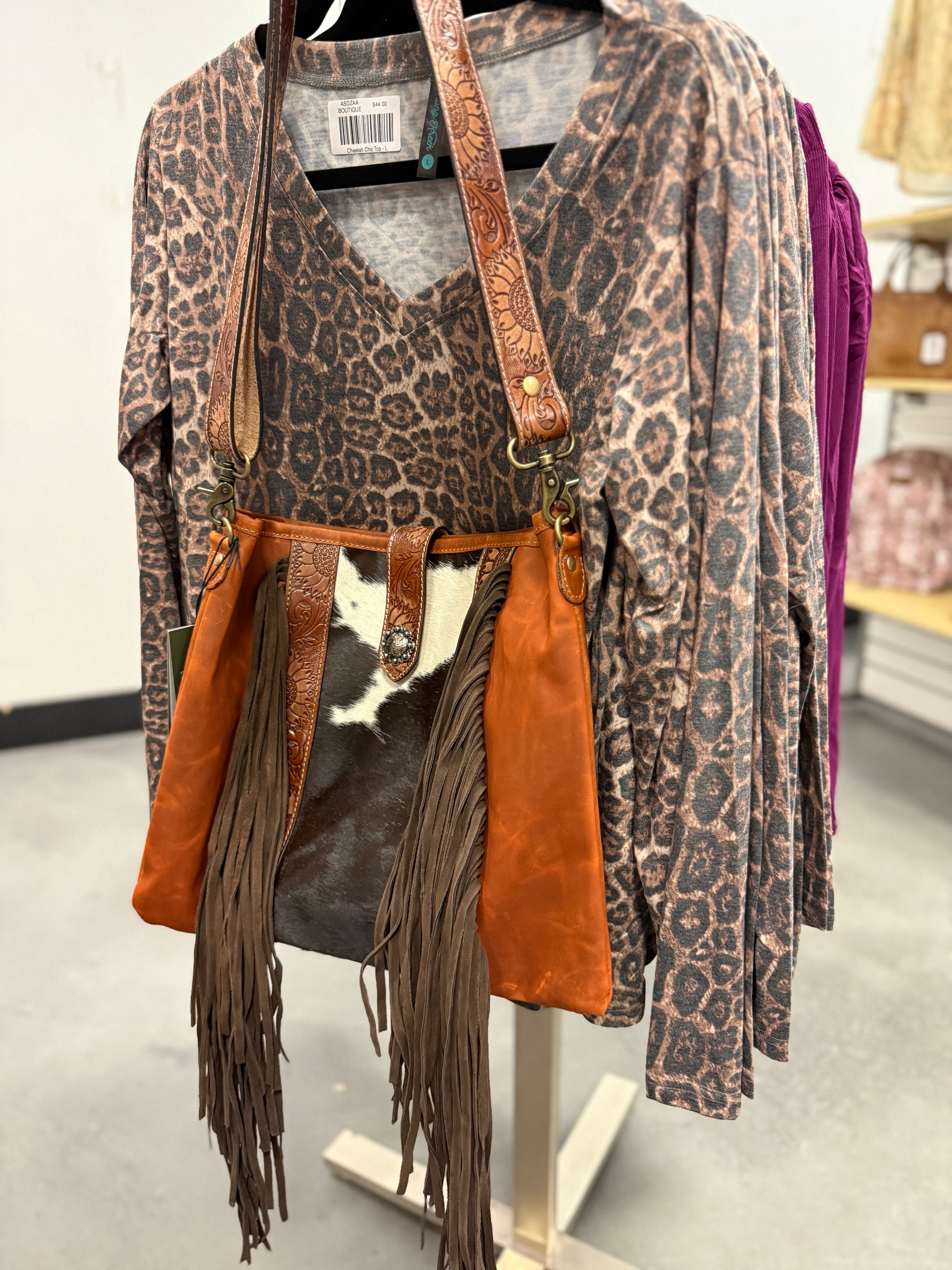 Hand Tooled Fringe Tote Bag