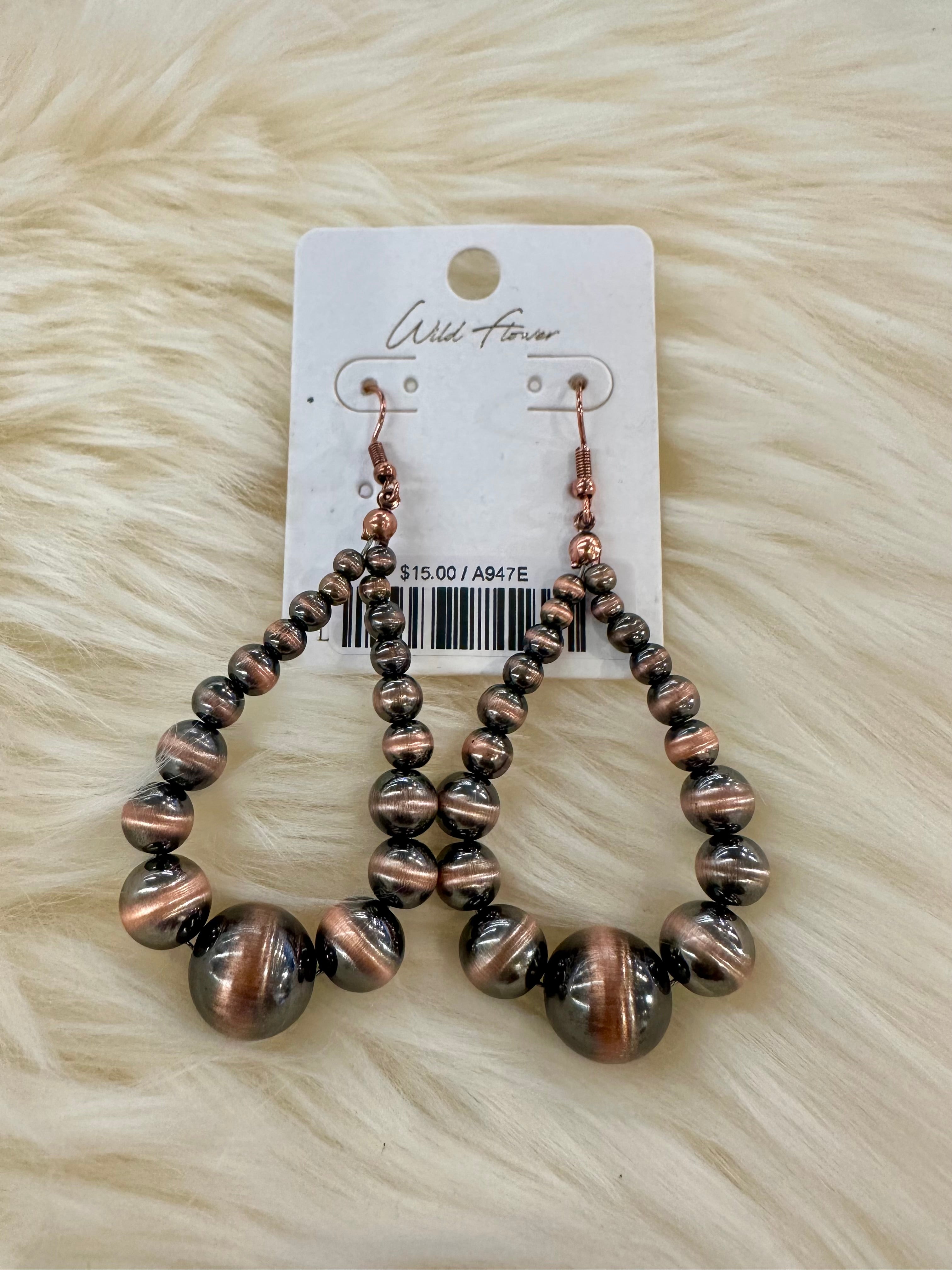 Coppertone Pearl Hoop Fishhook Earrings