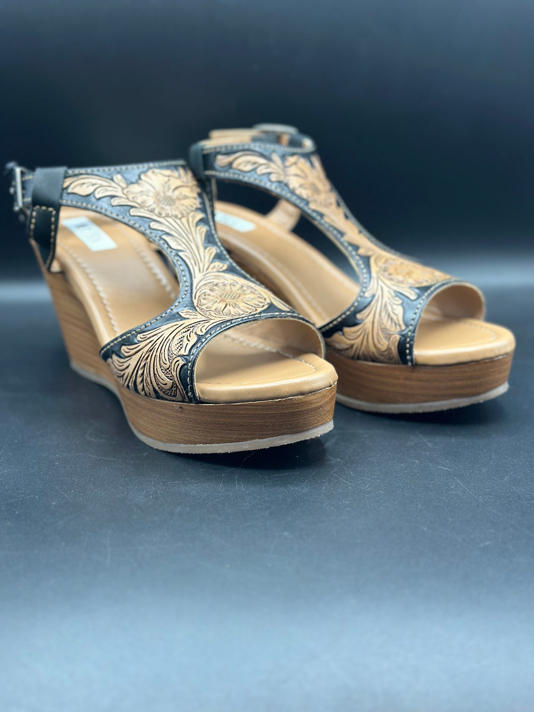 Hand Tooled Western Wedge Sandals