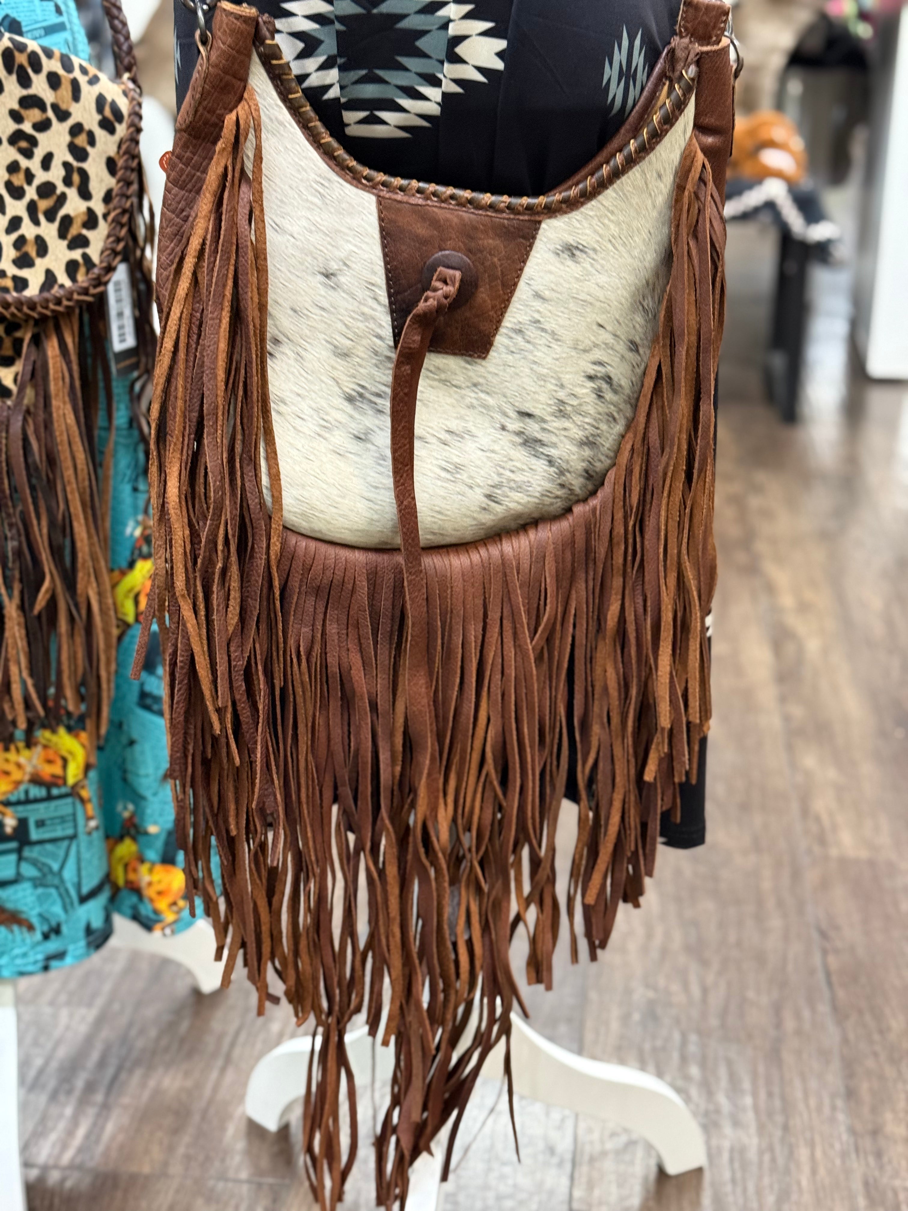 Leather Hair-On Cowhide Fringe Crossbody