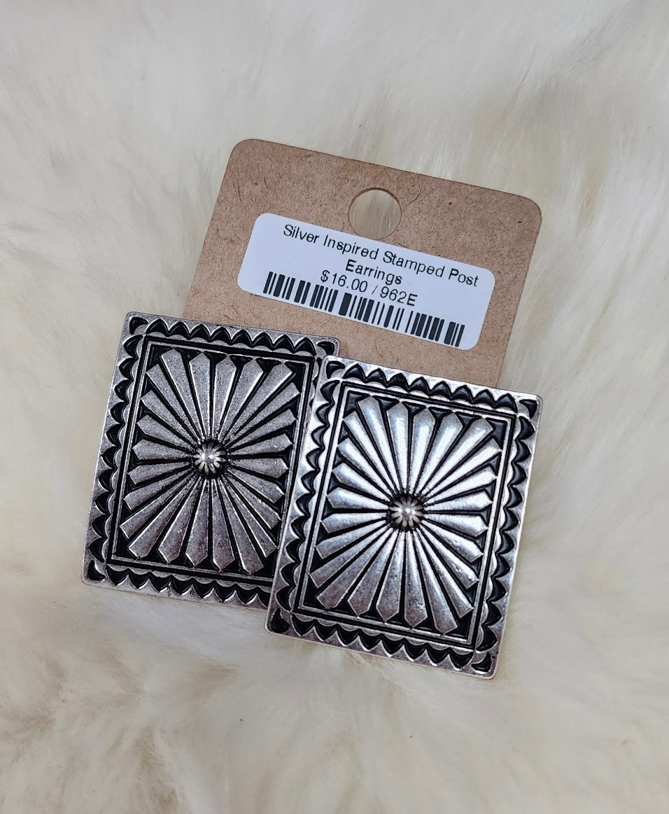 Silver Inspired Stamped Post Earrings