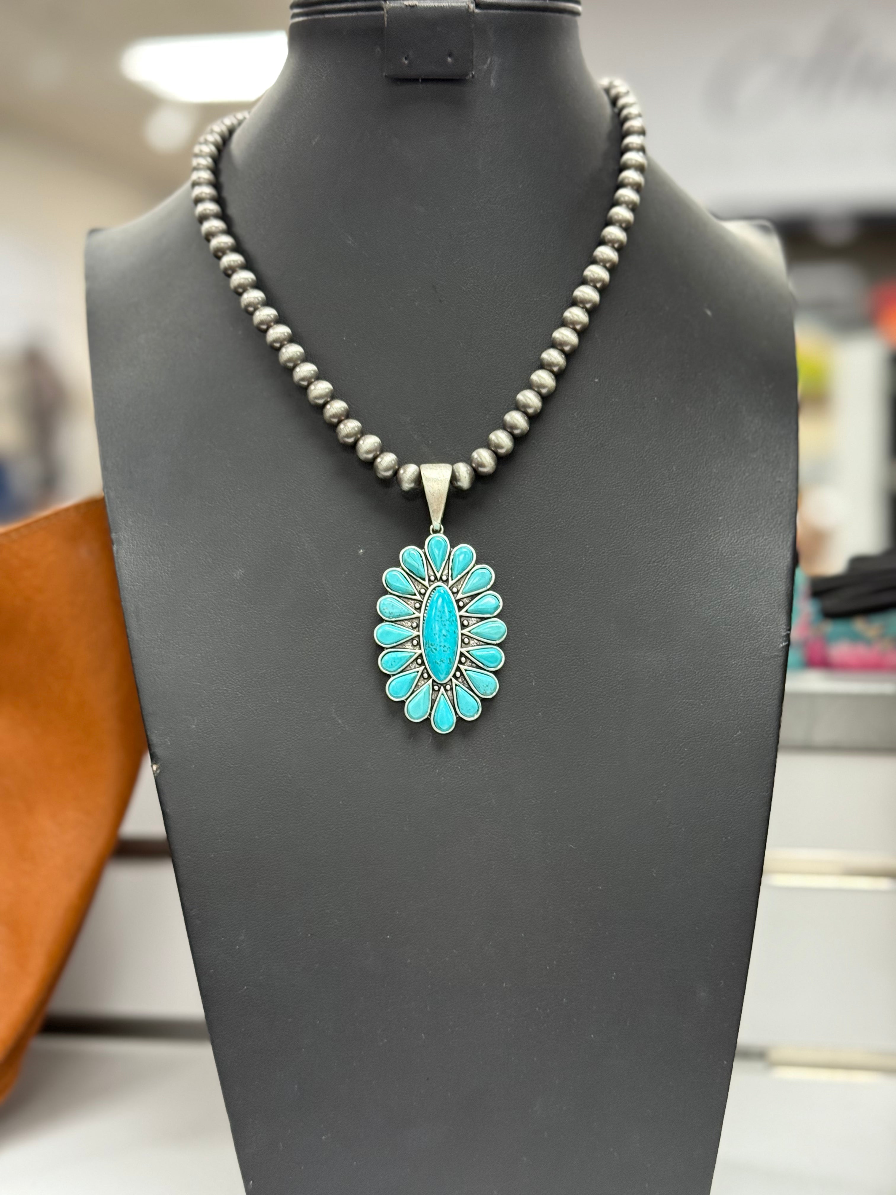 Turquoise Natural Pearl Pendant Necklace