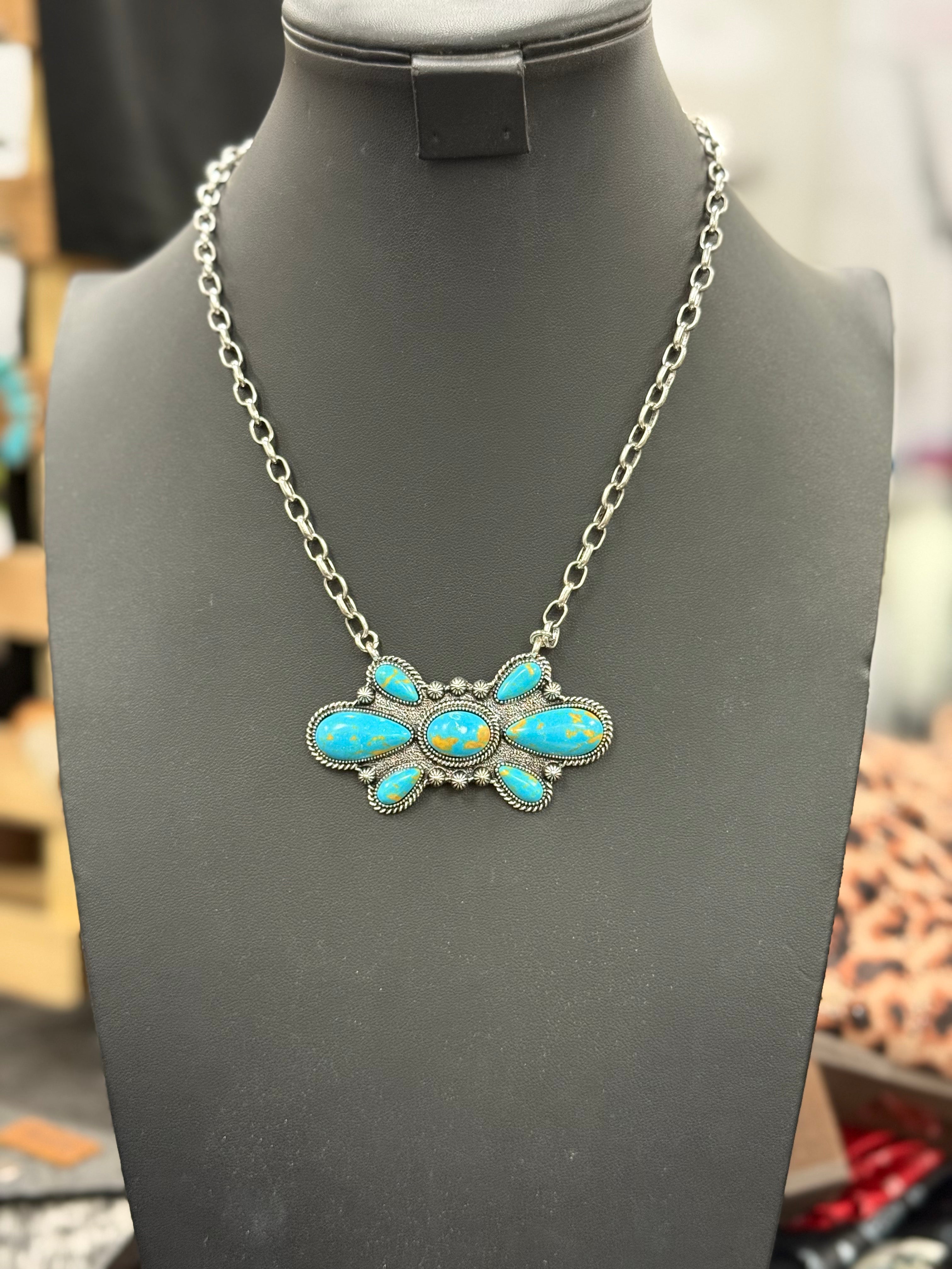 Turquoise Ribbon Cluster Necklace