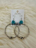 Turquoise Cluster Fishhook Hoop Earrings