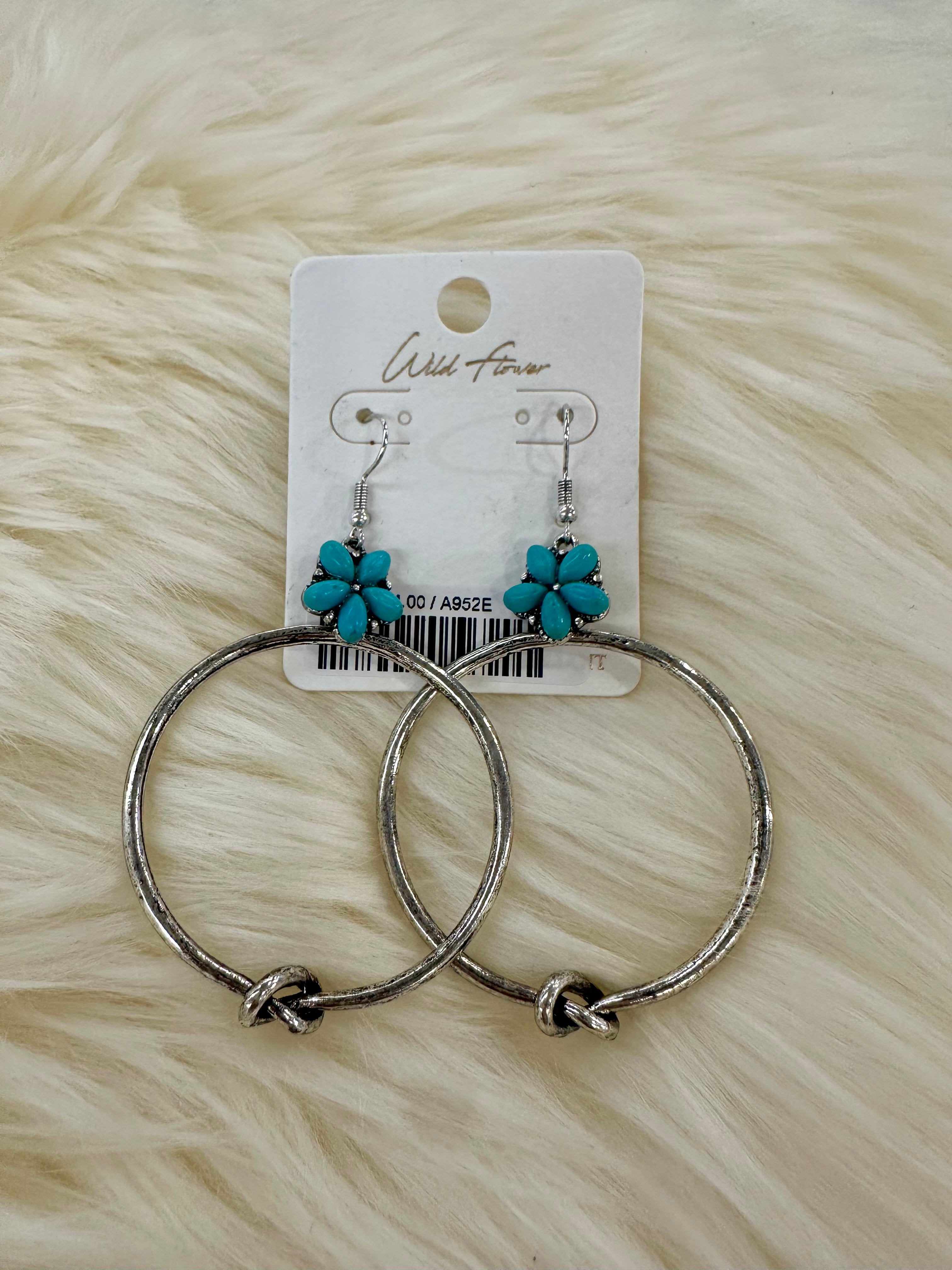 Turquoise Cluster Fishhook Hoop Earrings