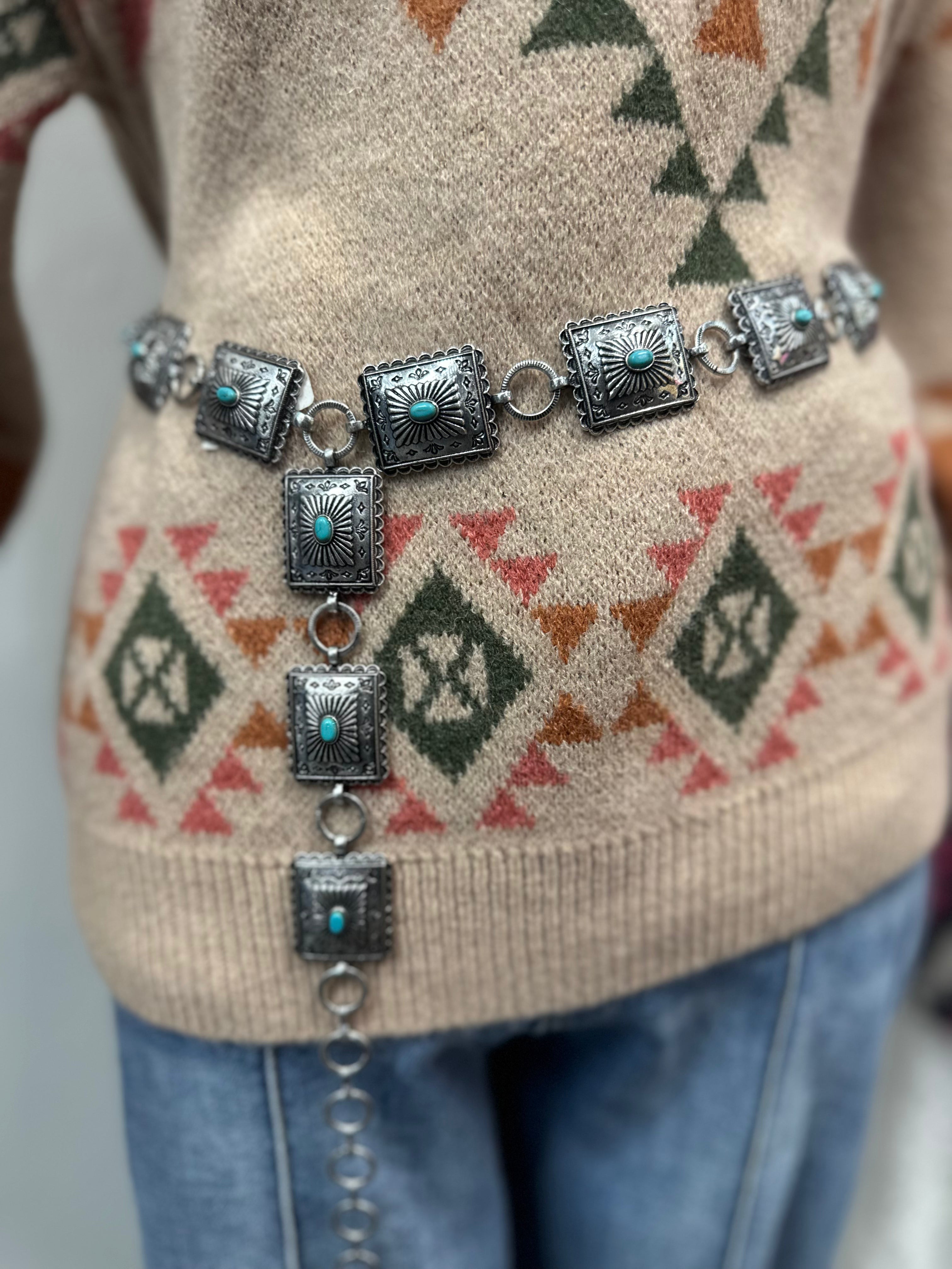 Turquoise Stamped Mini Concho Belt