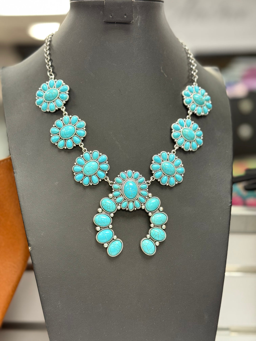 Turquoise Cluster Squash Necklace and Earrings Set