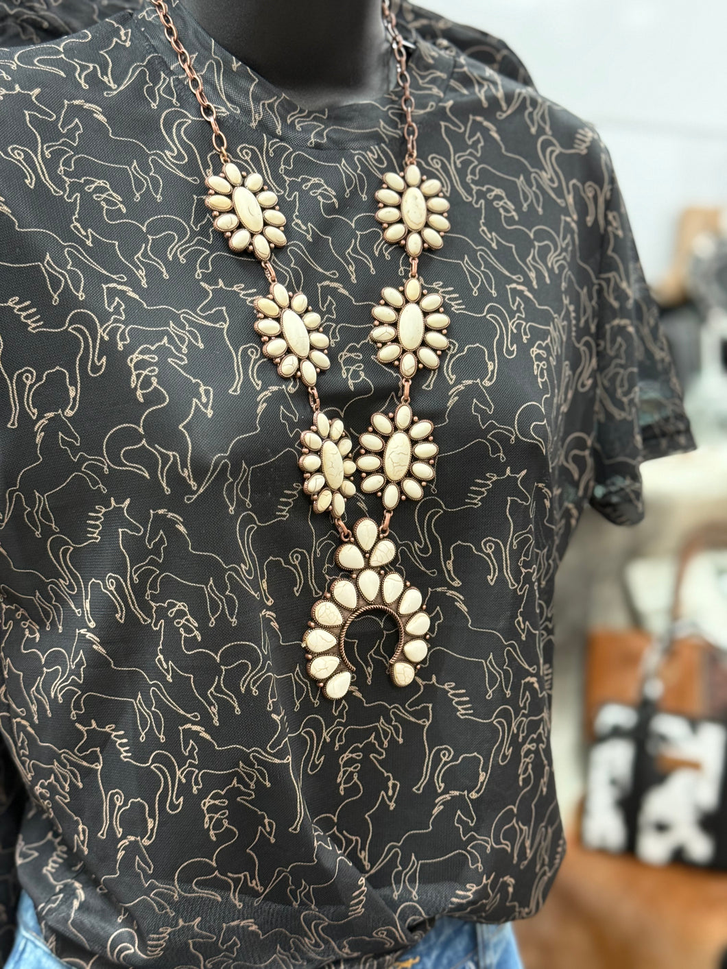White Coppertone Cluster Necklace and Earrings Set