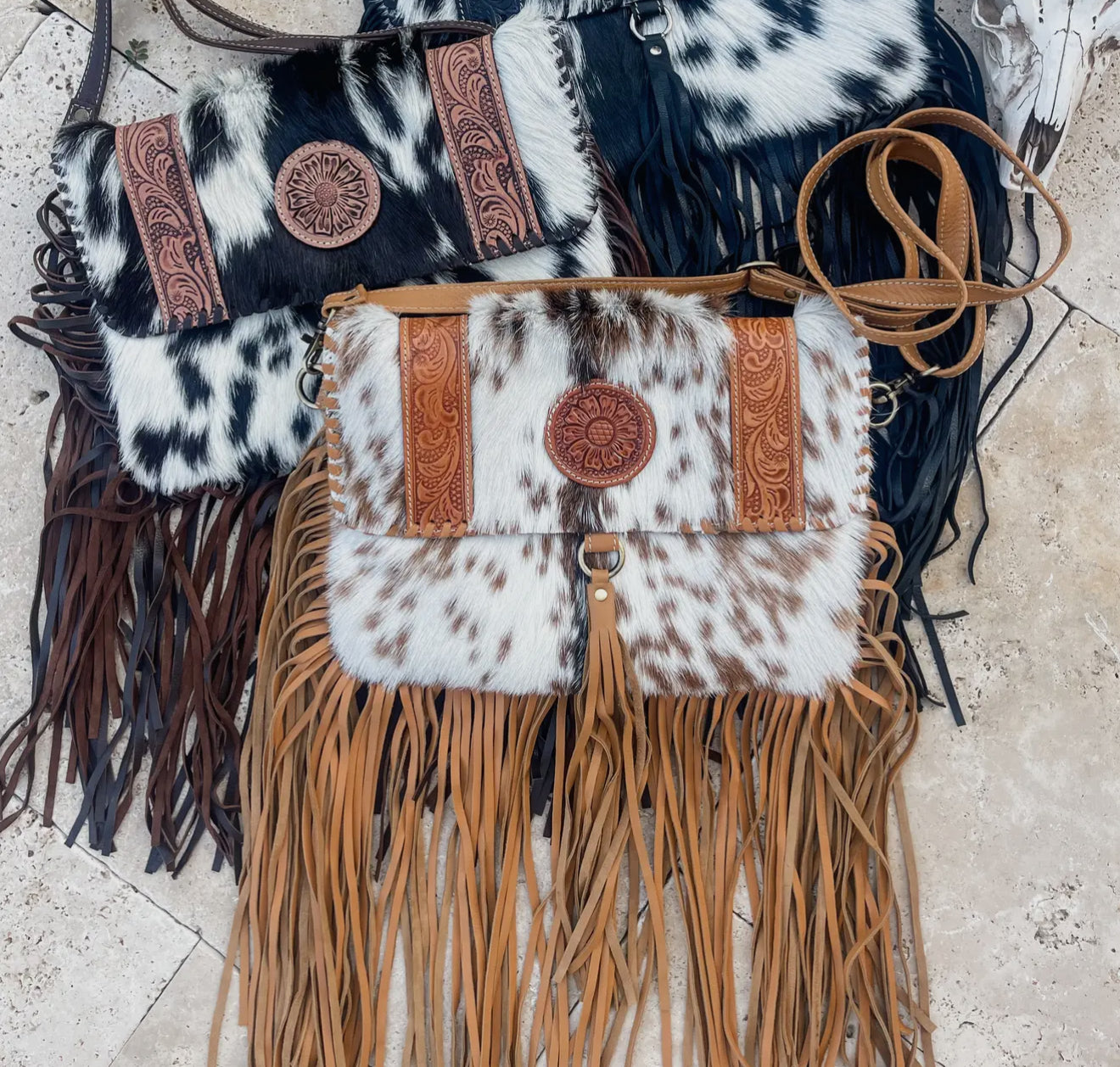 Brown Cowhide Fringe Crossbody