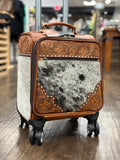 Hand Tooled Leather Cowhide Mini Suitcase