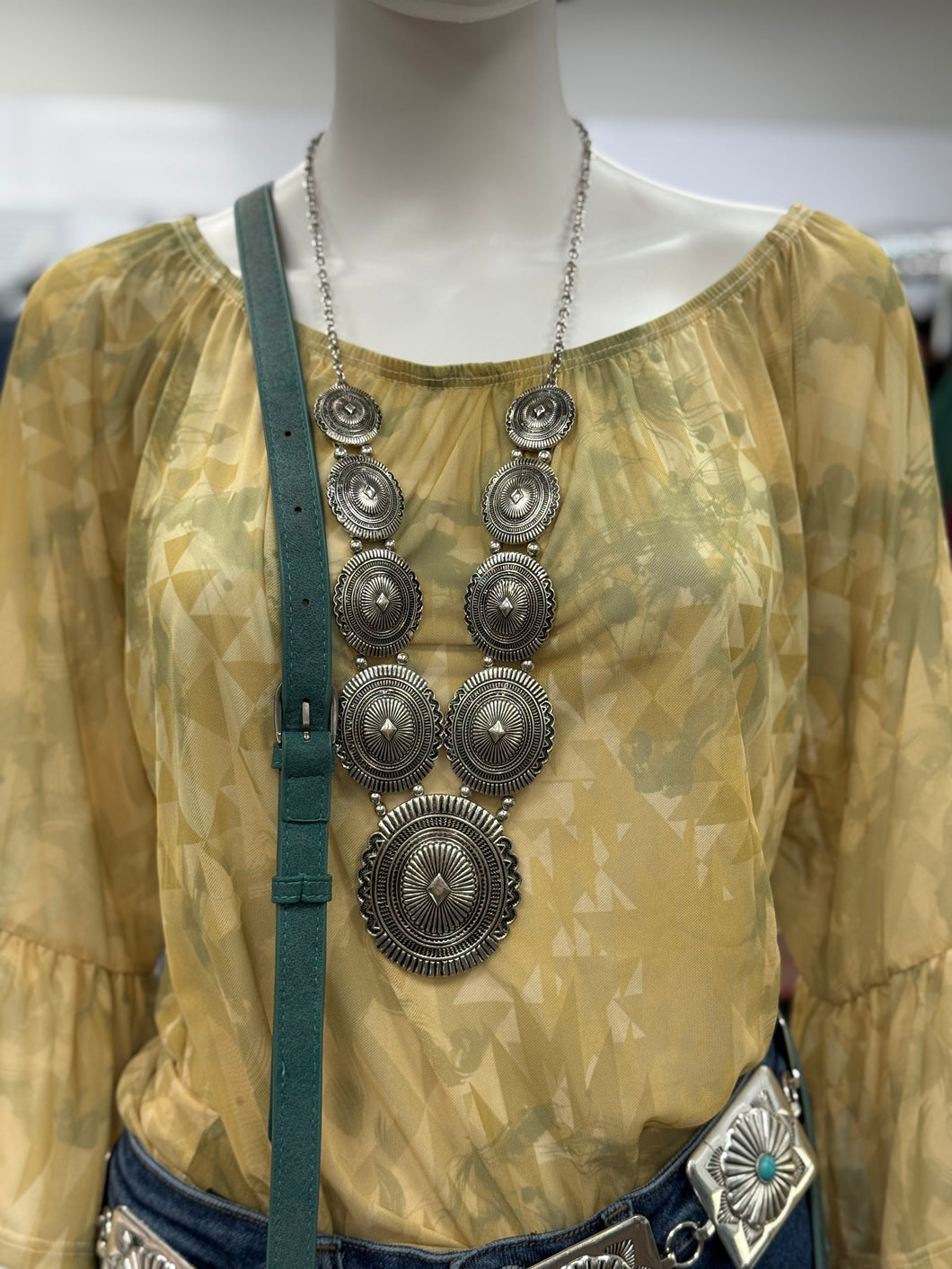 Large Concho Necklace and Earrings Set