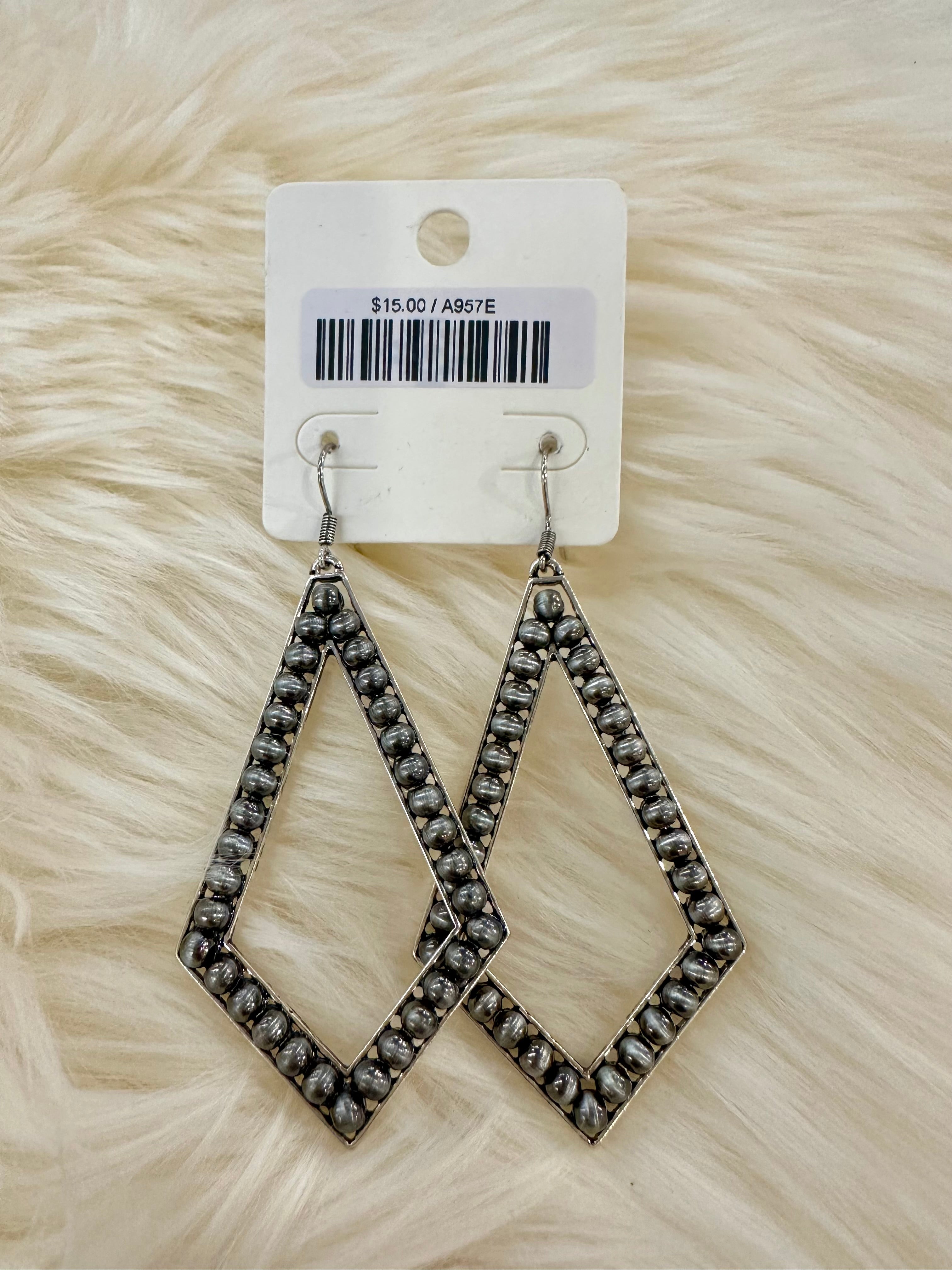 Pearl Bead Diamond Fishhook Earrings