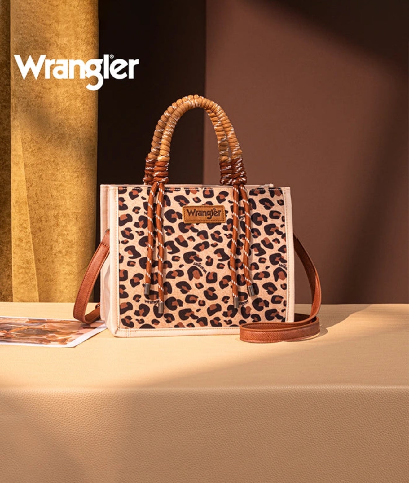 Wrangler Brown Leopard Rope Tote Crossbody