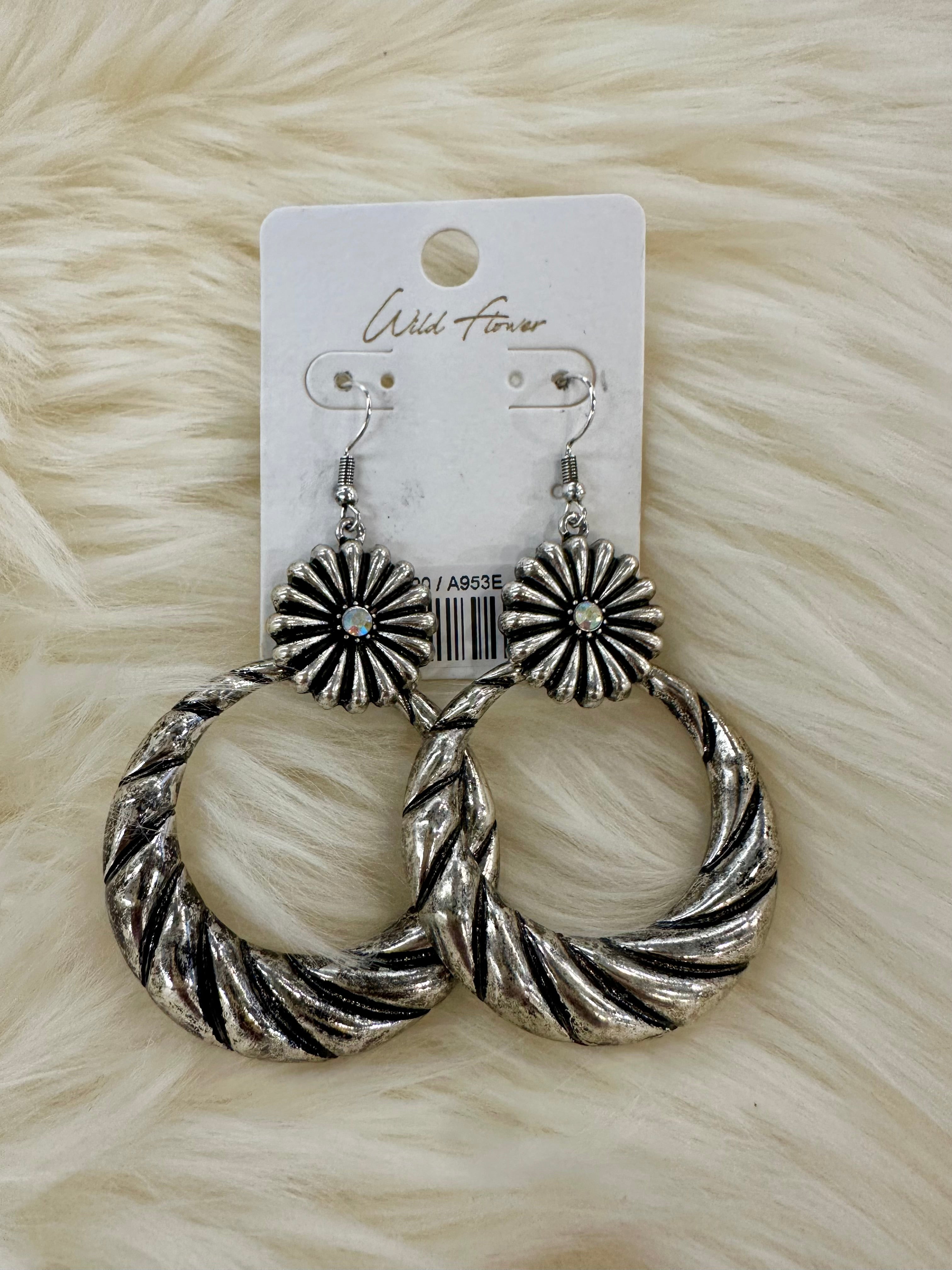 Silver Stamped Hoop Fishhook Earrings