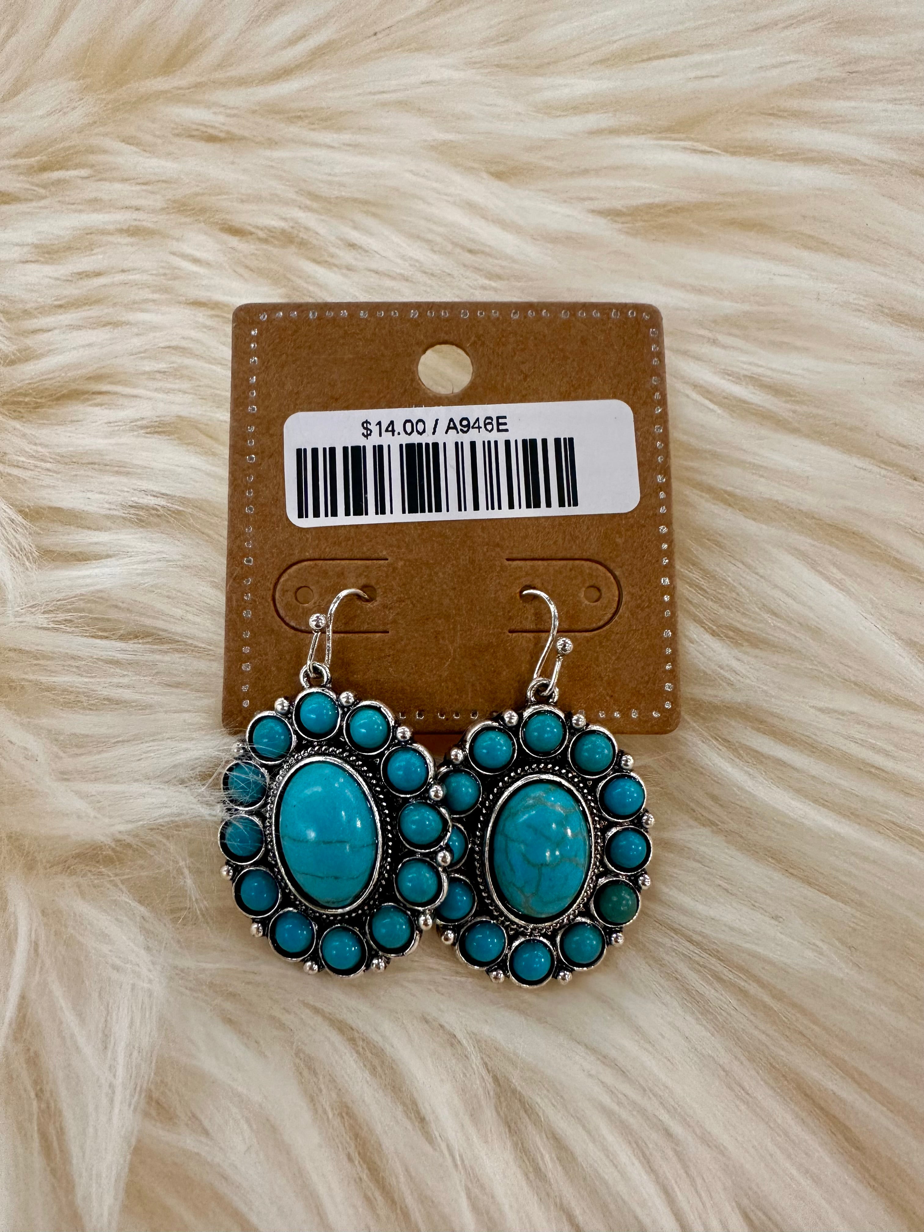 Turquoise Cluster Fishhook Earrings