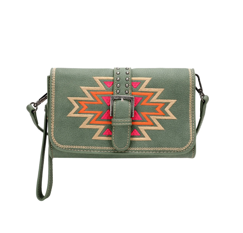 Montana West Green Southwestern Phone Wallet Crossbody
