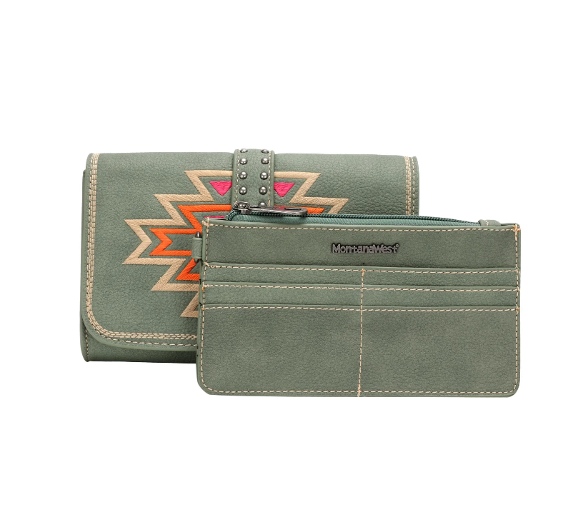 Montana West Green Southwestern Phone Wallet Crossbody