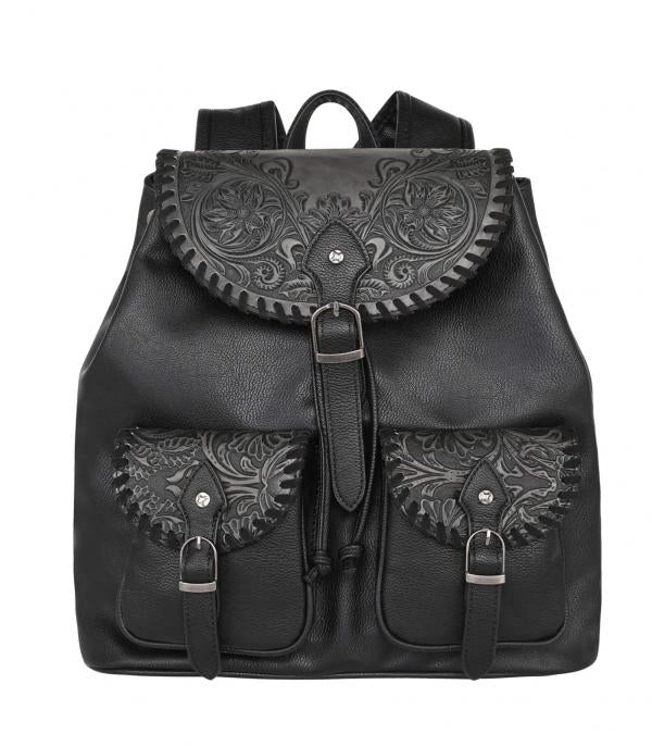 Montana West Black Embossed Backpack