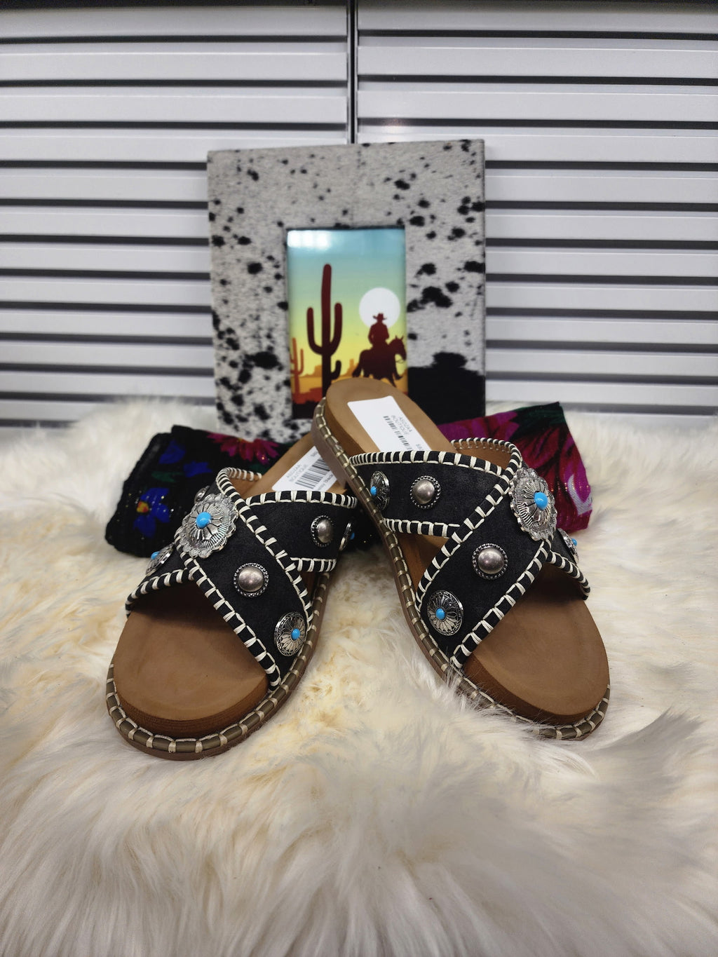 Betsy Black Concho Sandals