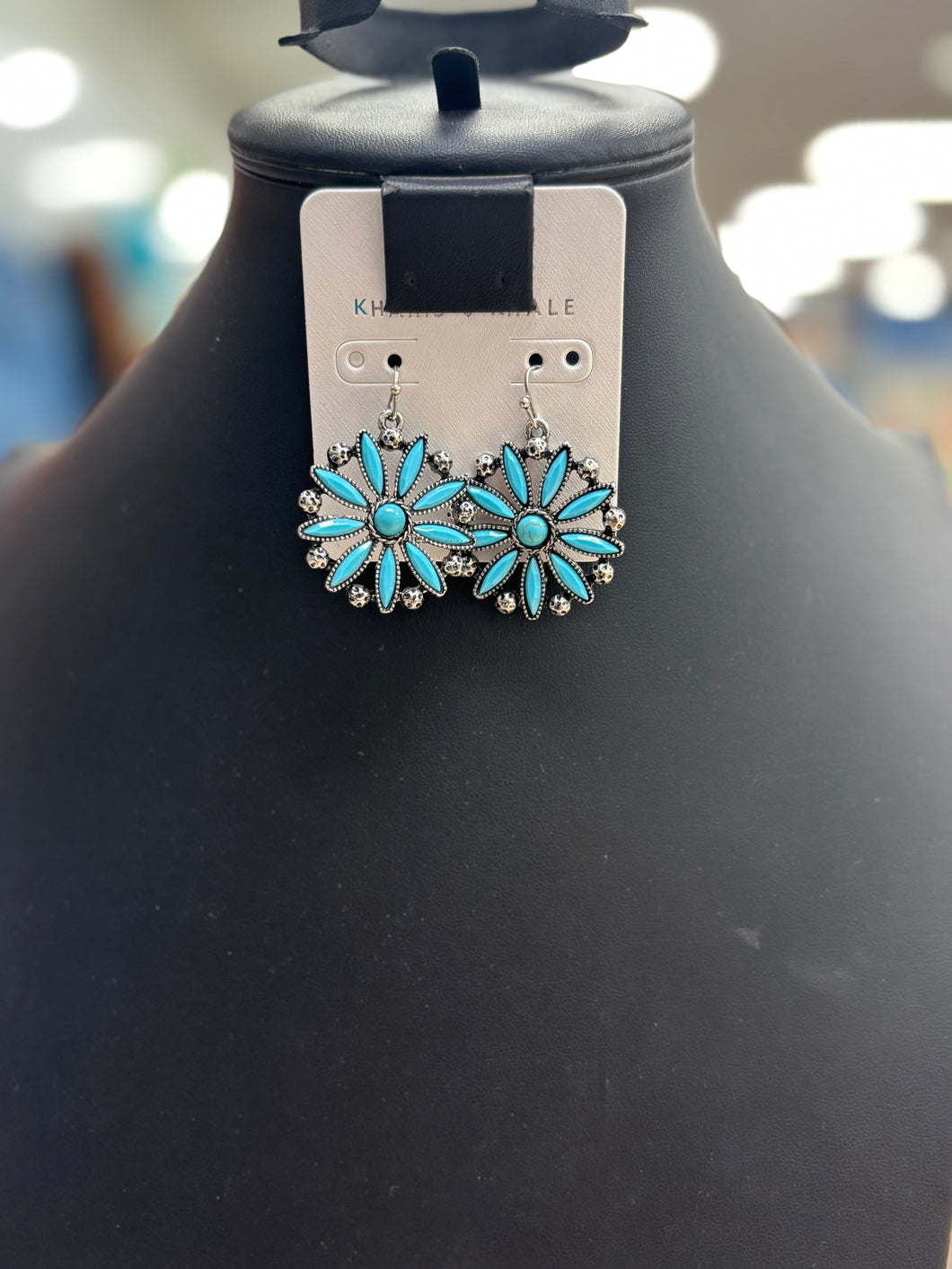 Turquoise Floral Cluster Fishhook Earrings